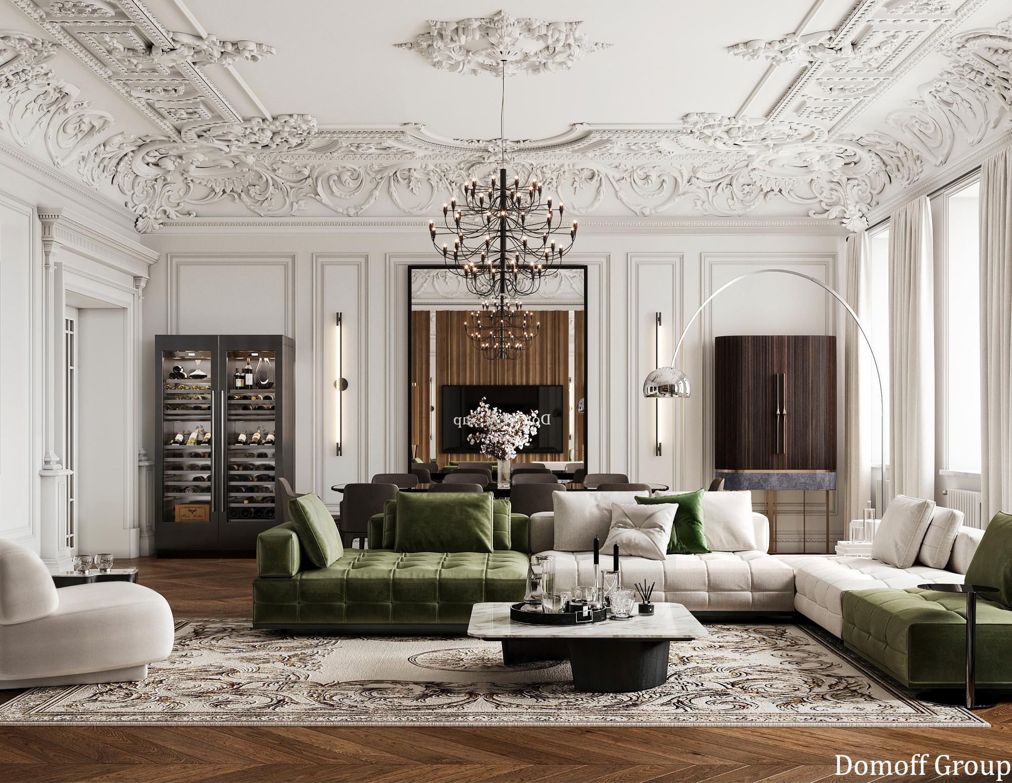 Living and dining room made in the style of Contemporary classics Neoclassicism