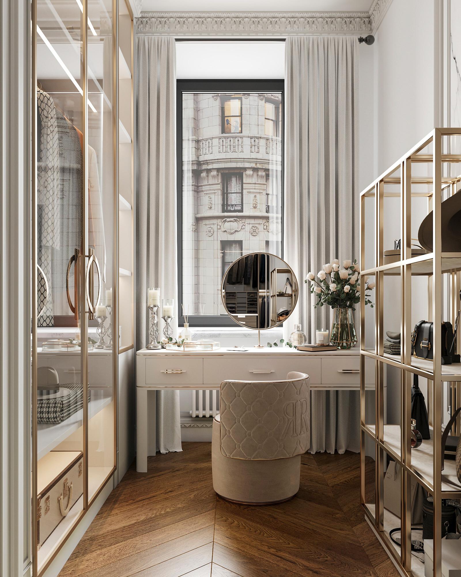 Dressing room in the master bedroom made in the style of Contemporary classics Neoclassicism