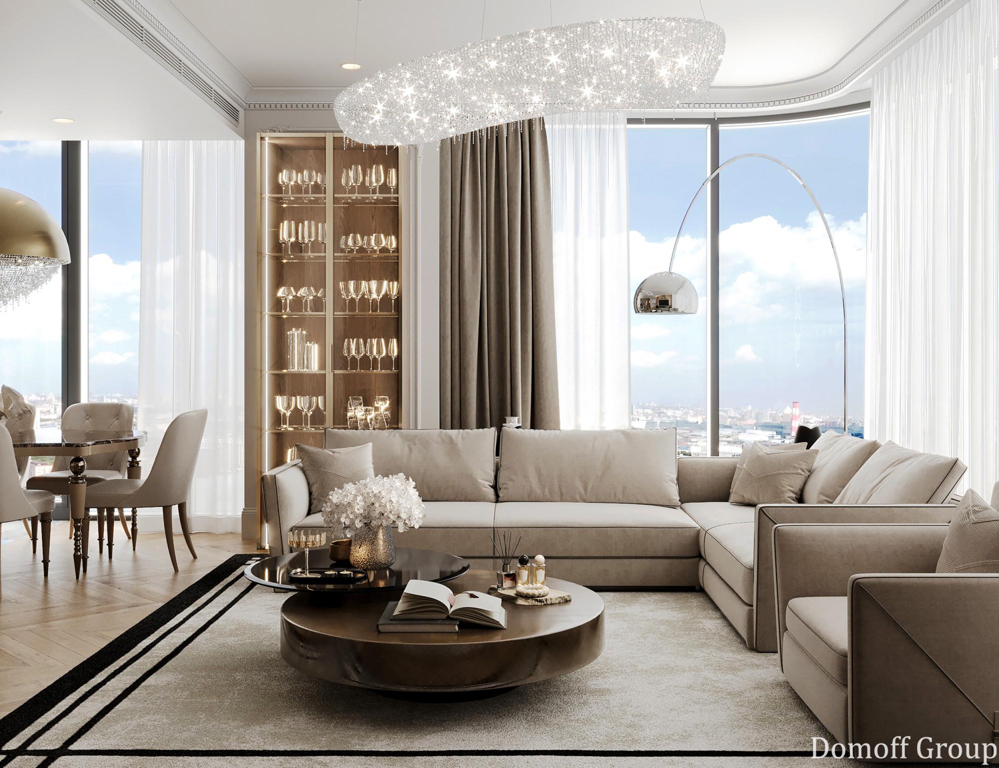 Kitchen and living room made in the style of Contemporary classics Neoclassicism