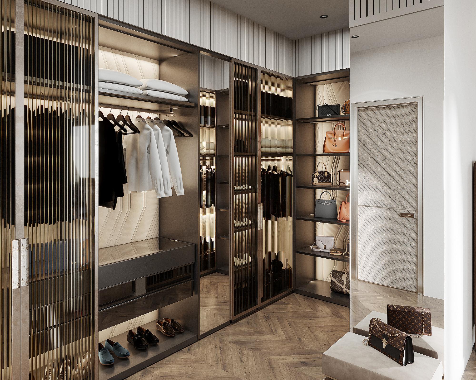 Dressing room in the master bedroom made in the style of Contemporary