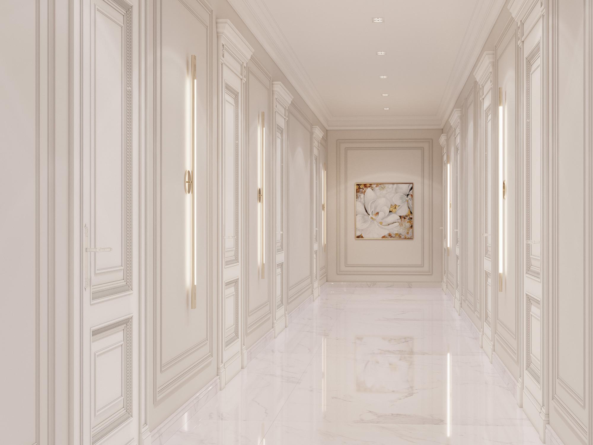 Basement stairwell hall made in the style of Neoclassicism