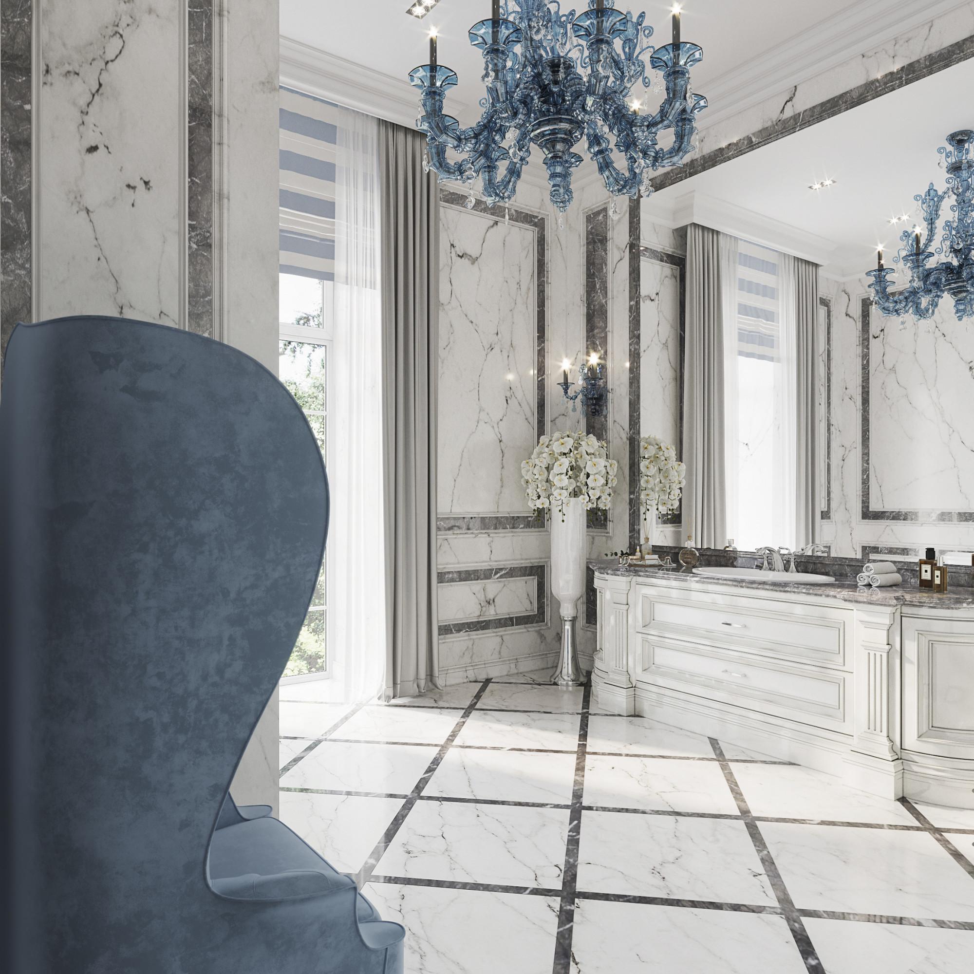 Bathroom on the 1st floor made in the style of Neoclassicism