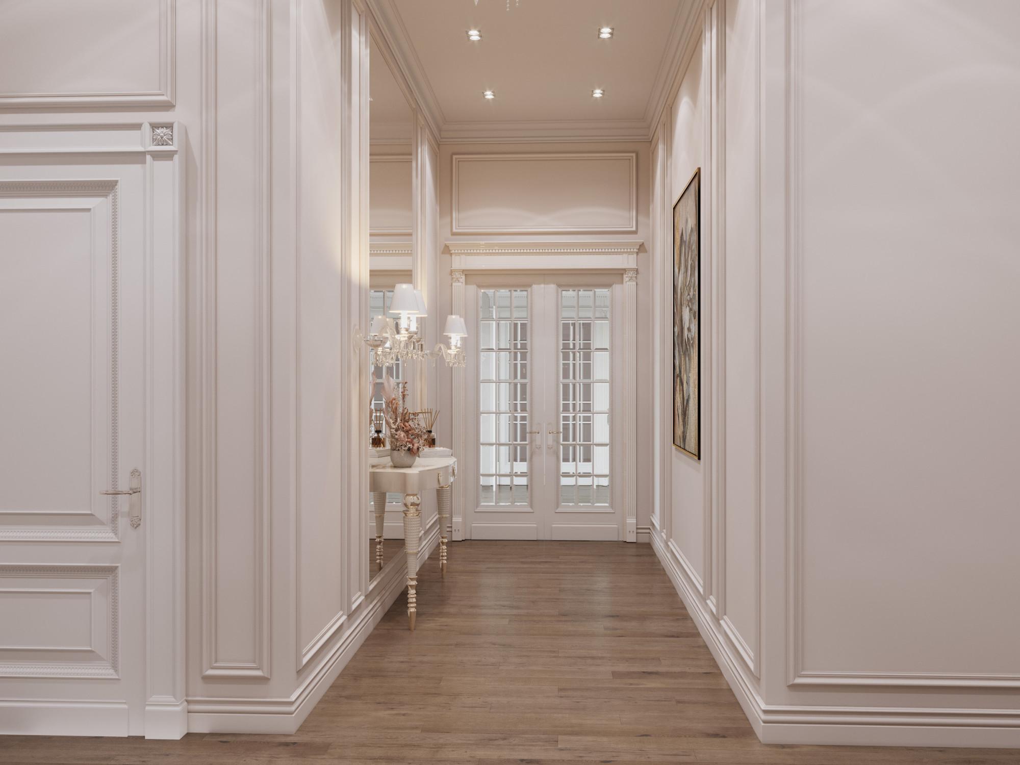 Hall to the master bedroom made in the style of Neoclassicism