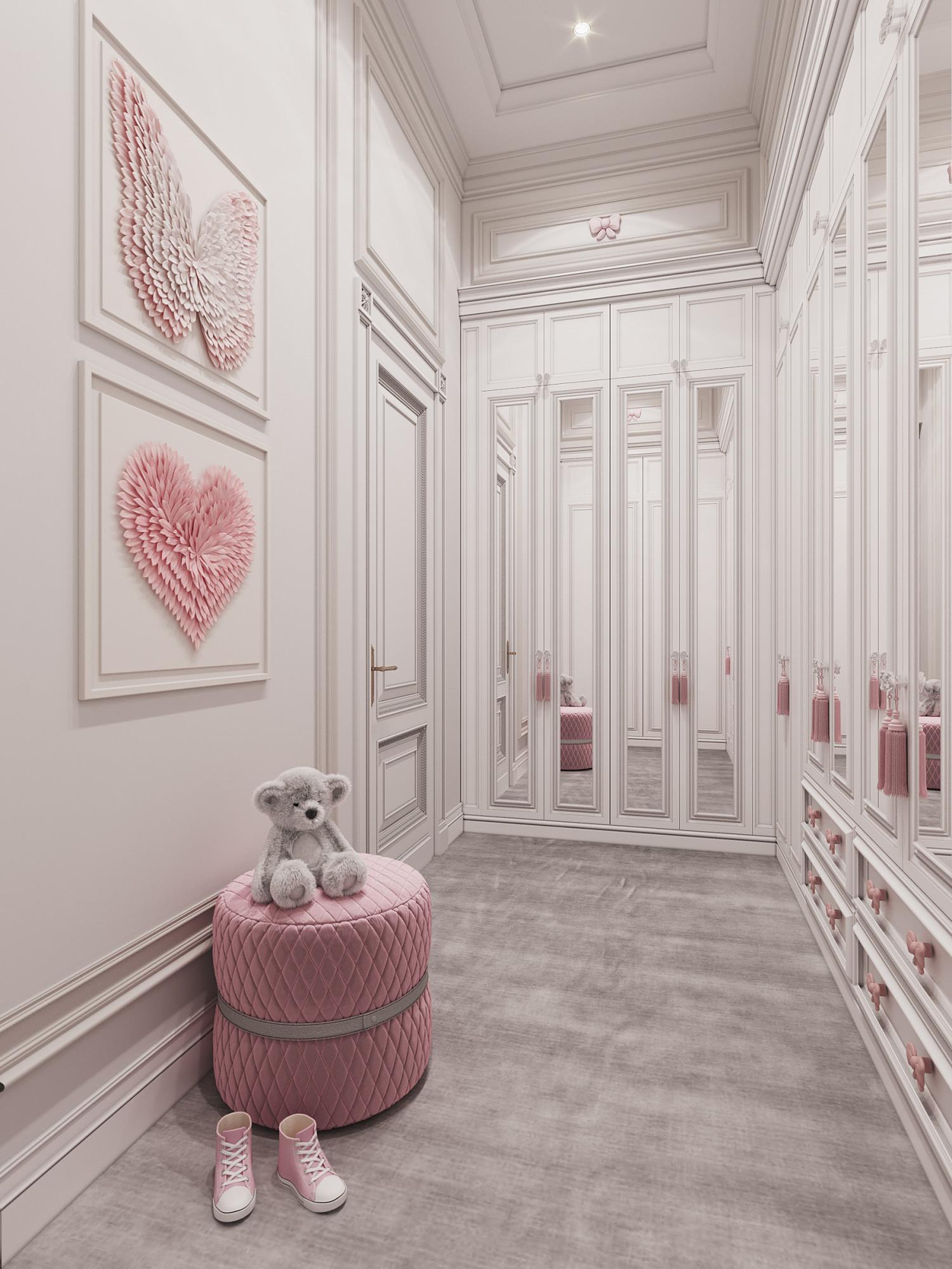 Dressing room in the nursery room made in the style of Neoclassicism