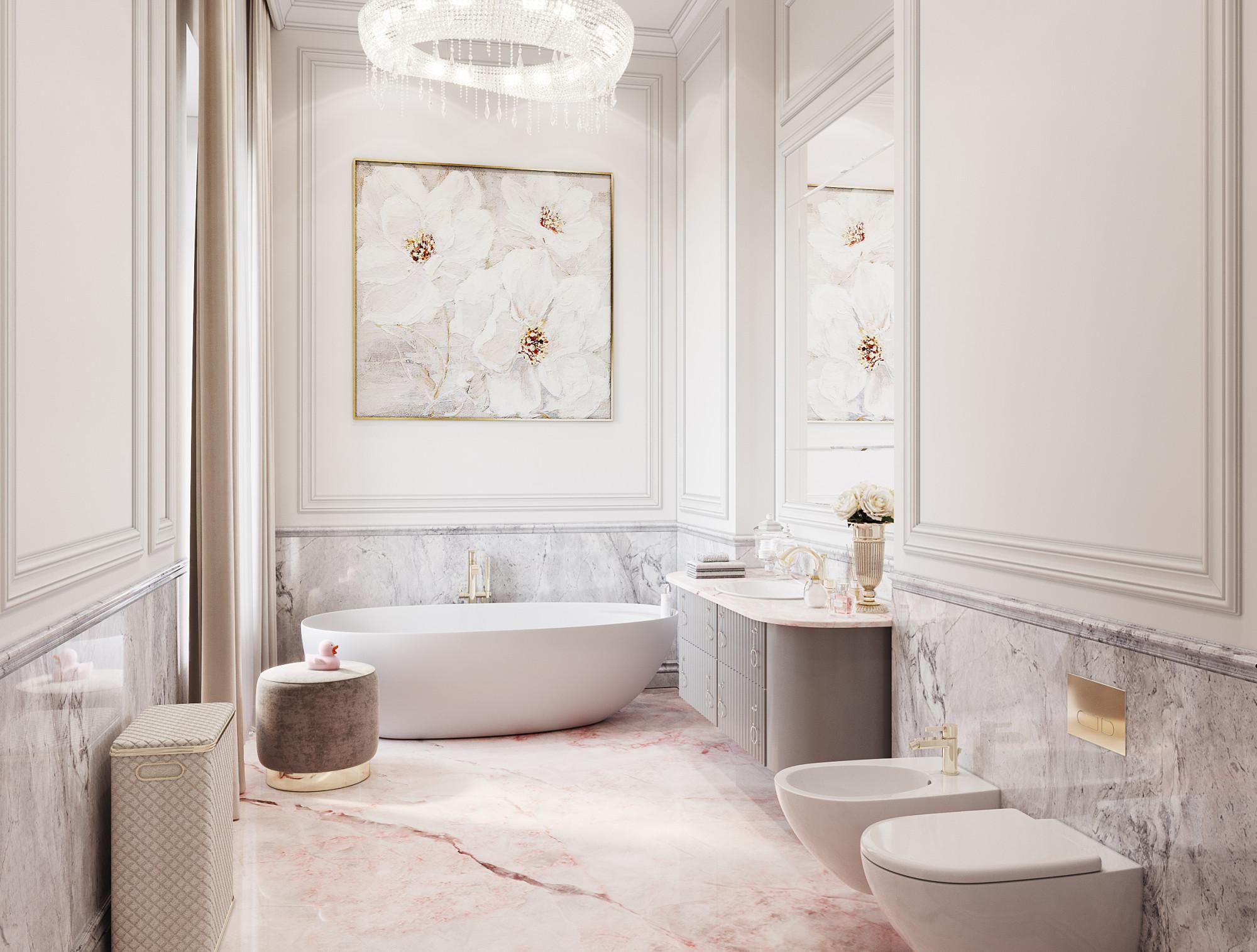 Bathroom in the nursery room made in the style of Neoclassicism