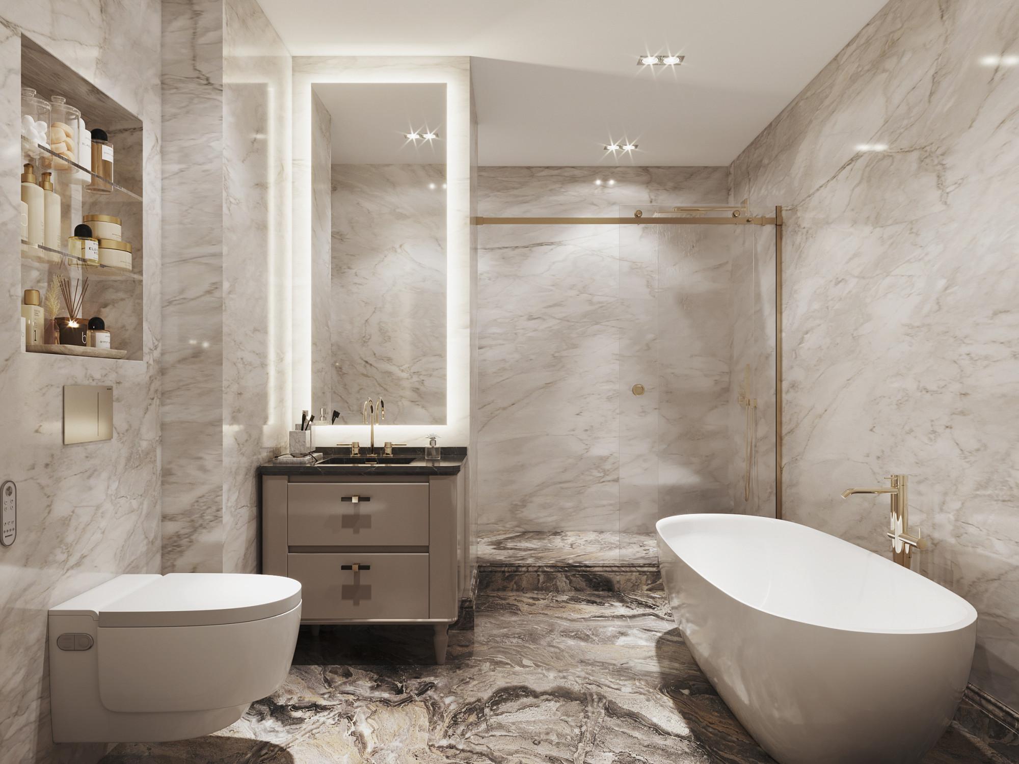 Bathroom in the bedroom made in the style of Neoclassicism