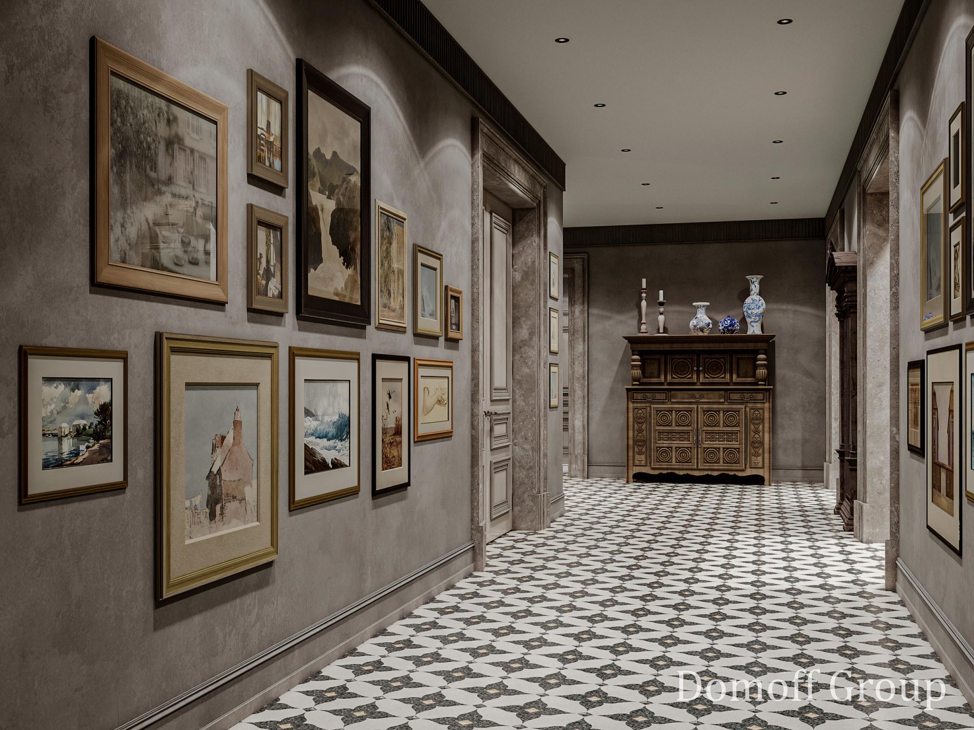 Basement stairwell hall made in the style of Chateau