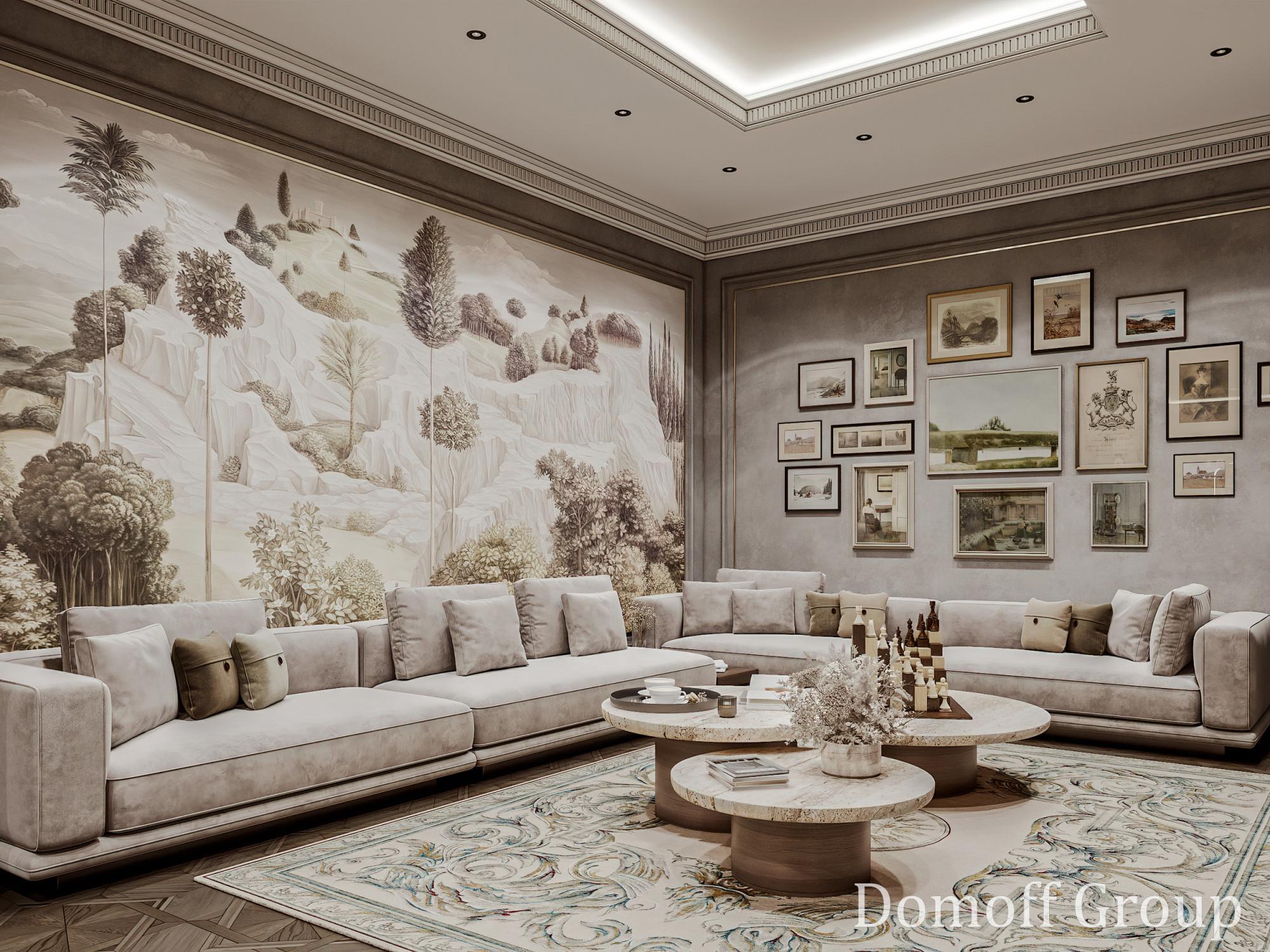 Lounge area at the billiard room made in the style of Chateau
