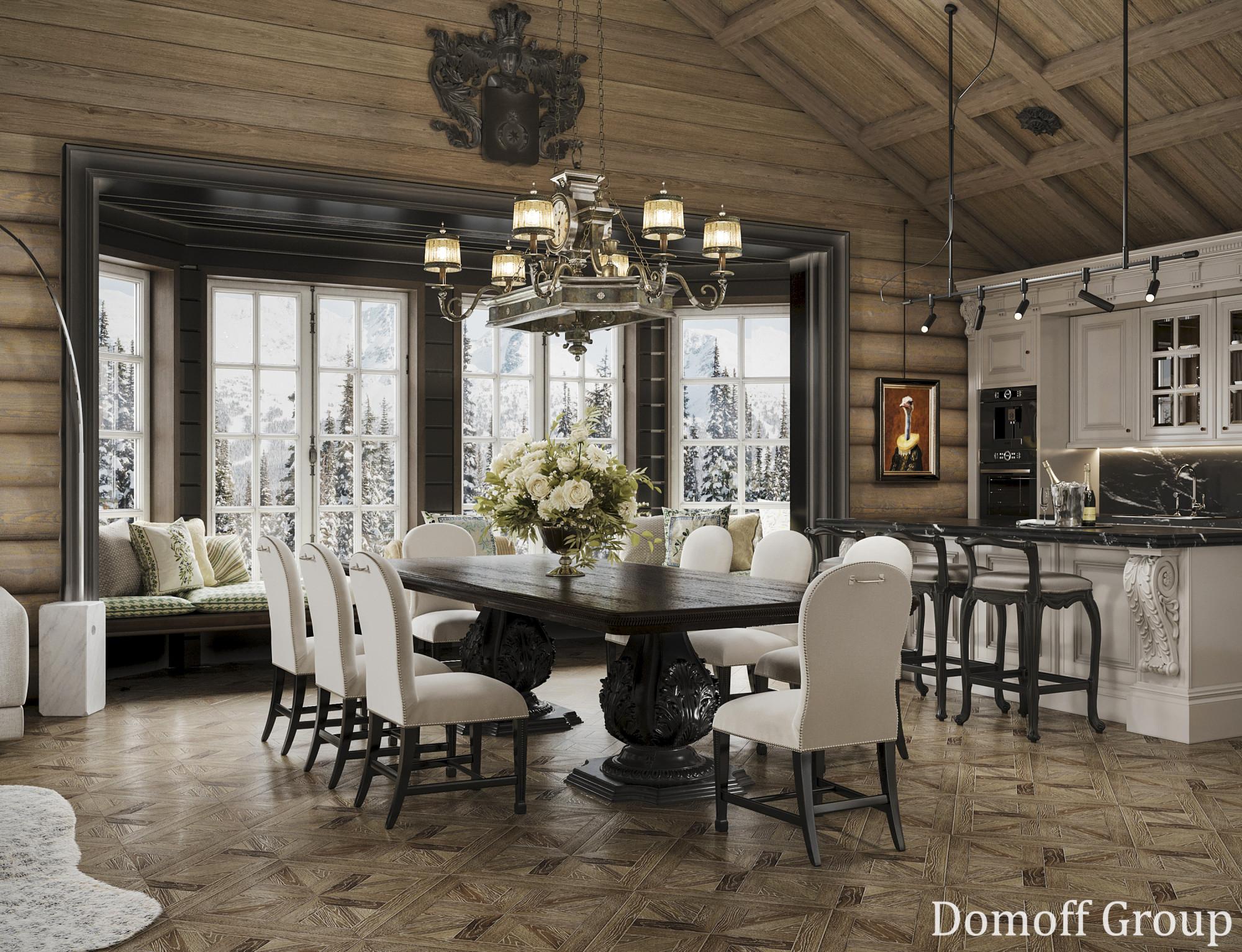 Living and dining room made in the style of Chateau