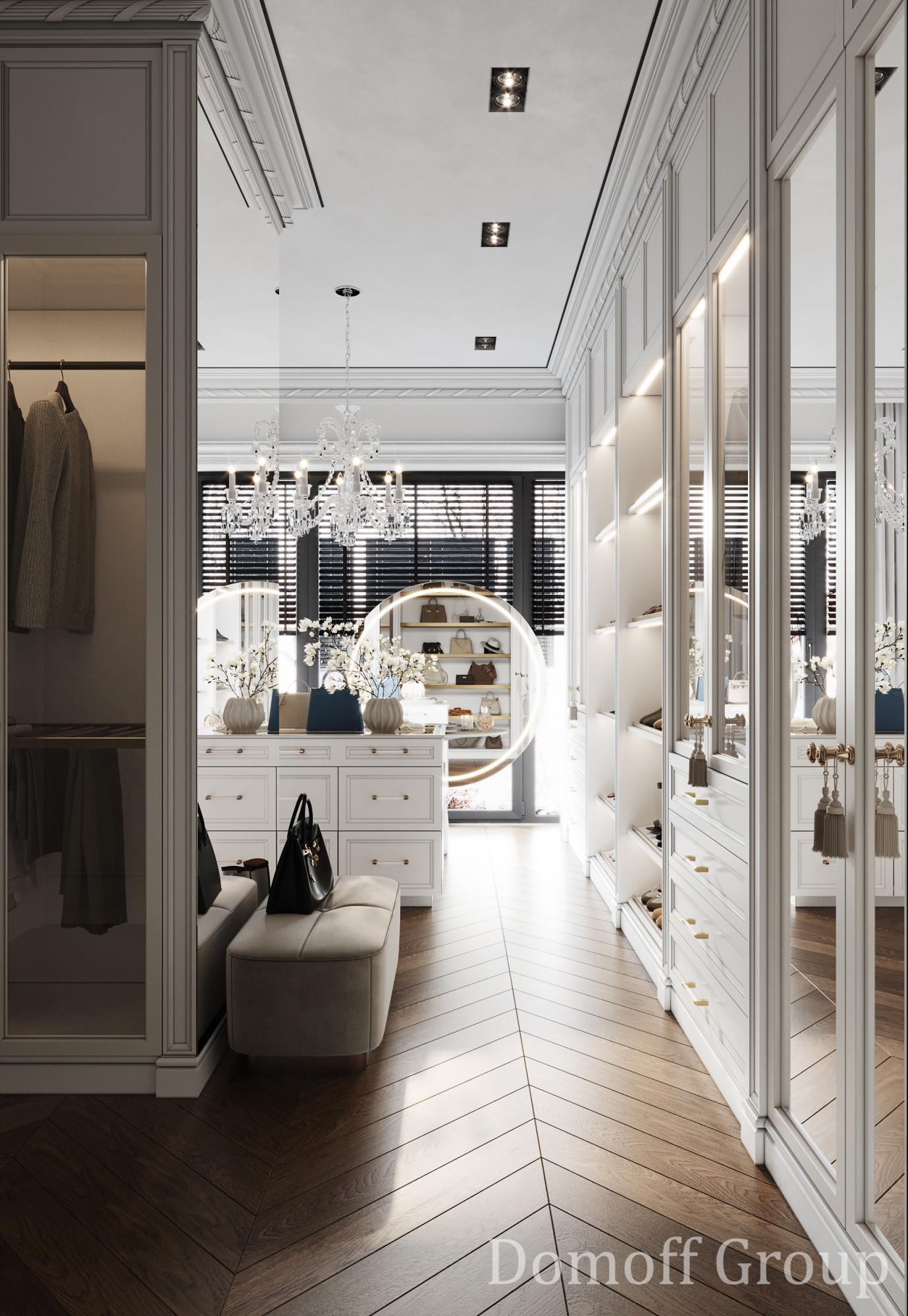 Dressing room in the master bedroom made in the style of Contemporary classics Neoclassicism