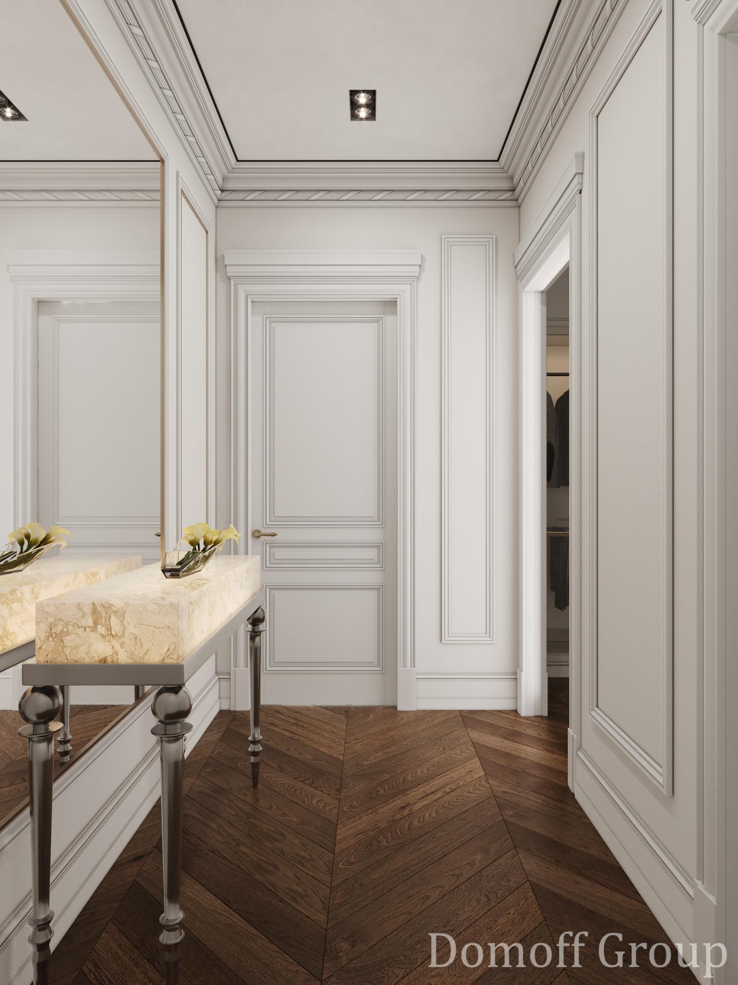 Corridor to the master bedroom made in the style of Contemporary classics Neoclassicism