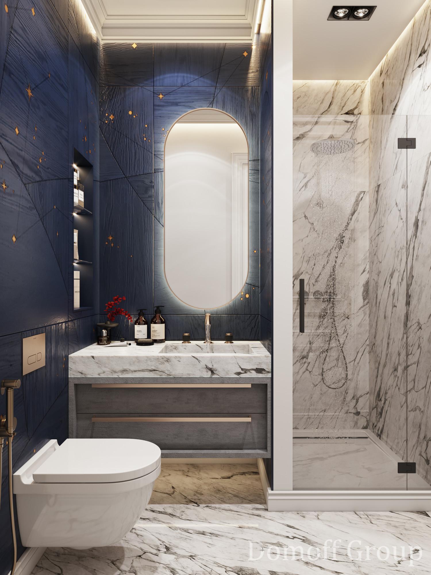 Bathroom in the boy's nursery room made in the style of Contemporary classics Neoclassicism