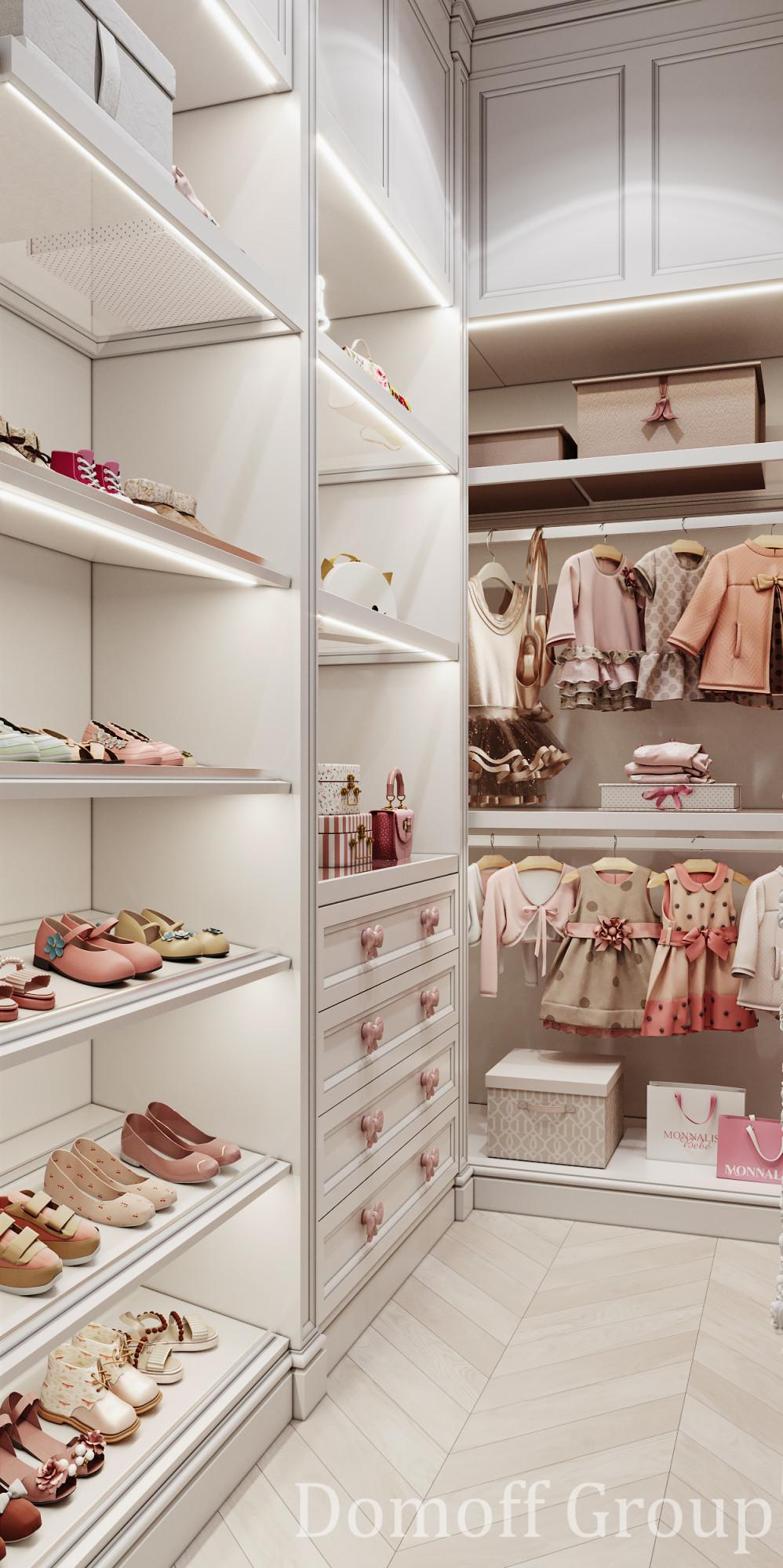 Dressing room in the girl's nursery room made in the style of Contemporary classics Neoclassicism