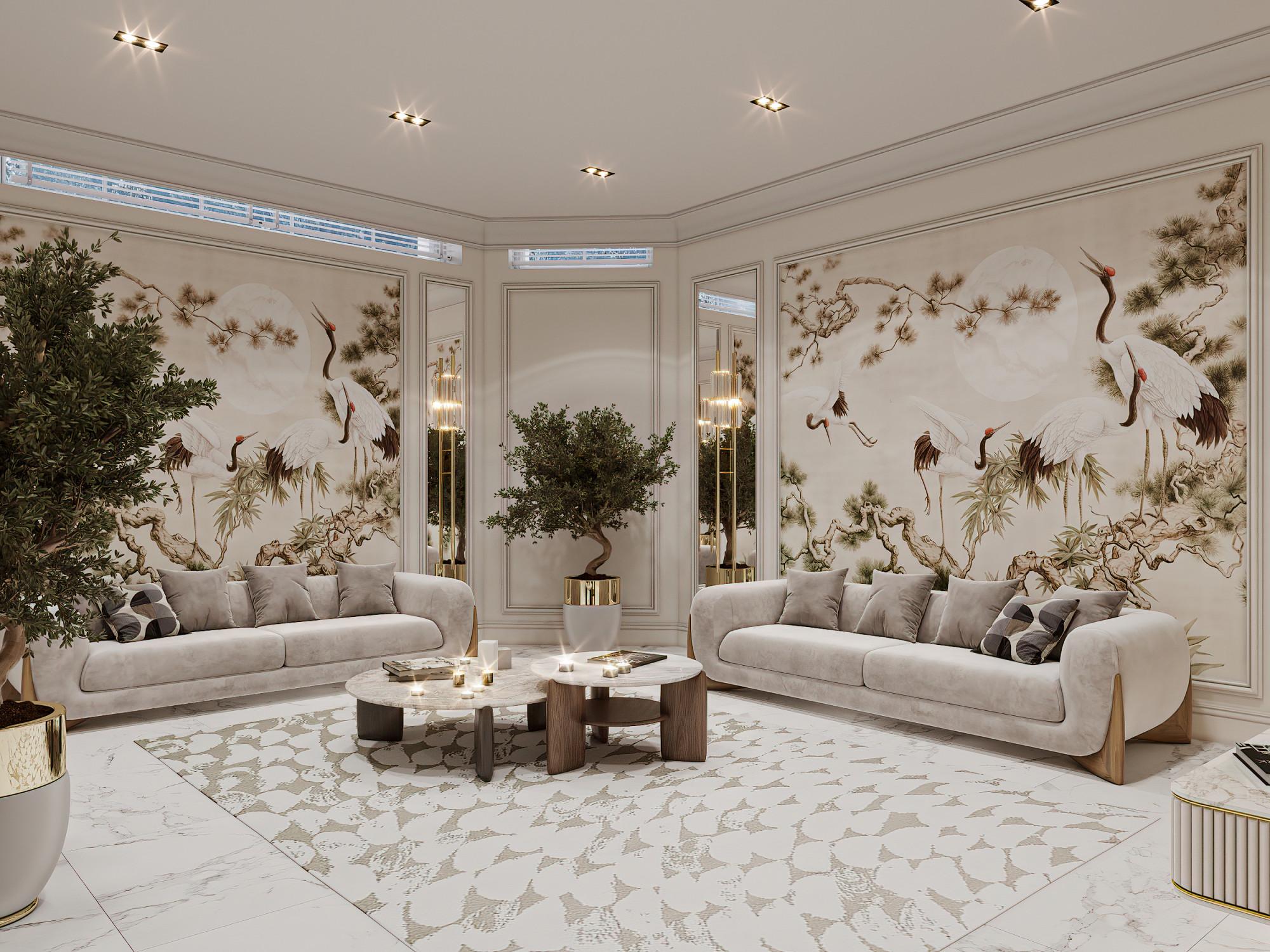 Rest room in the basement made in the style of Neoclassicism