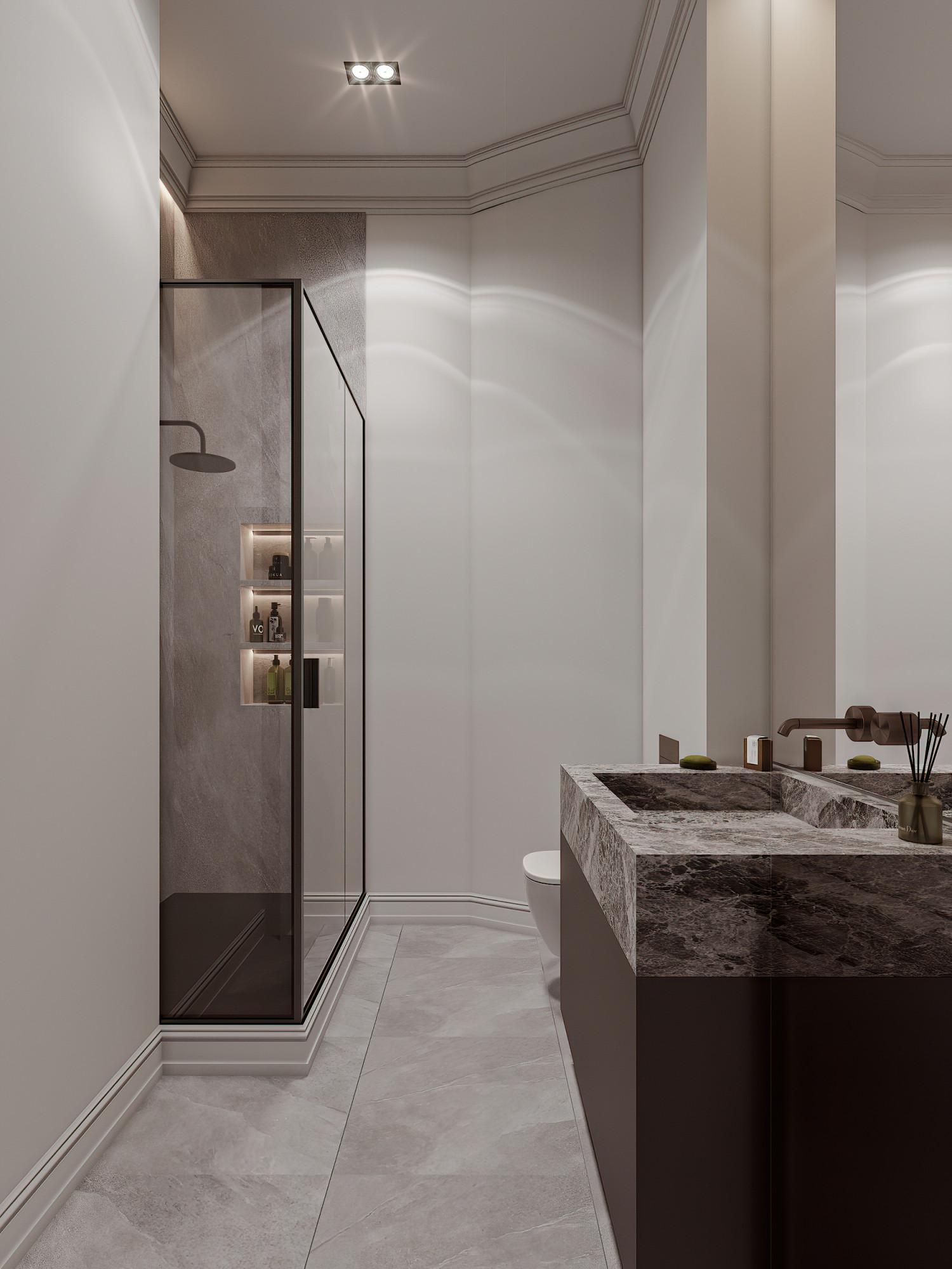 Bathroom at the garage made in the style of Contemporary classics