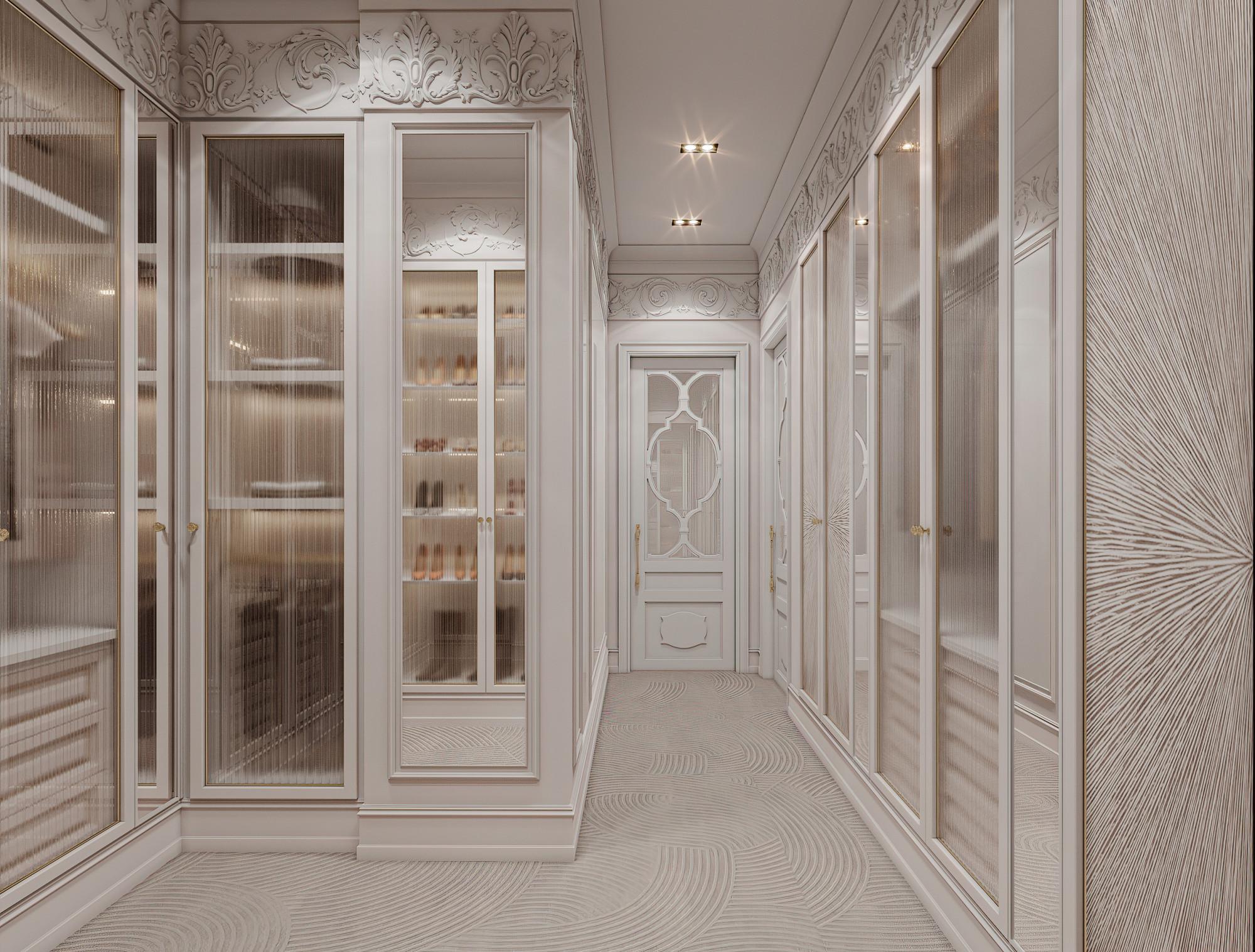 Dressing room in the master bedroom made in the style of Neoclassicism