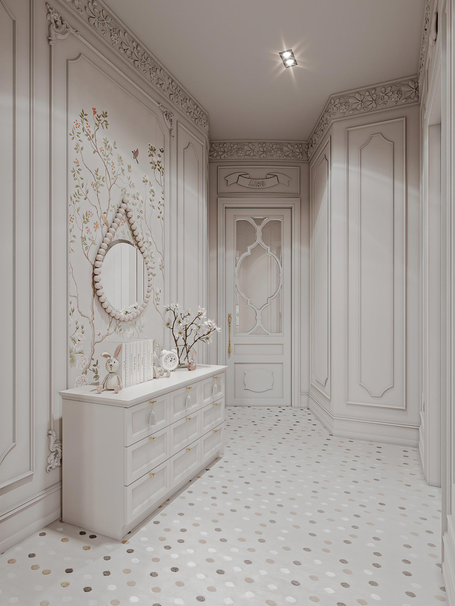 Corridor to the nursery room №2 made in the style of Neoclassicism