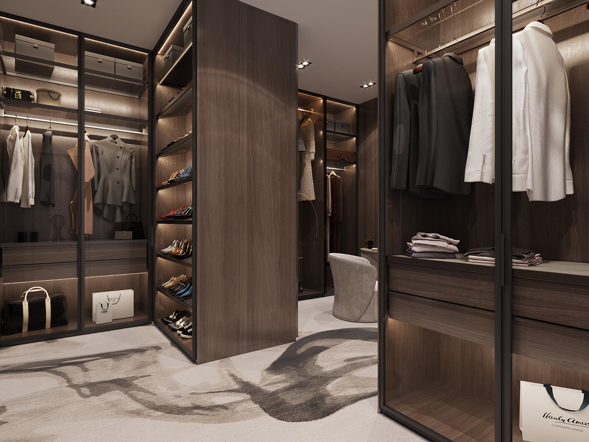 Dressing room in the master bedroom made in the style of Modern Contemporary
