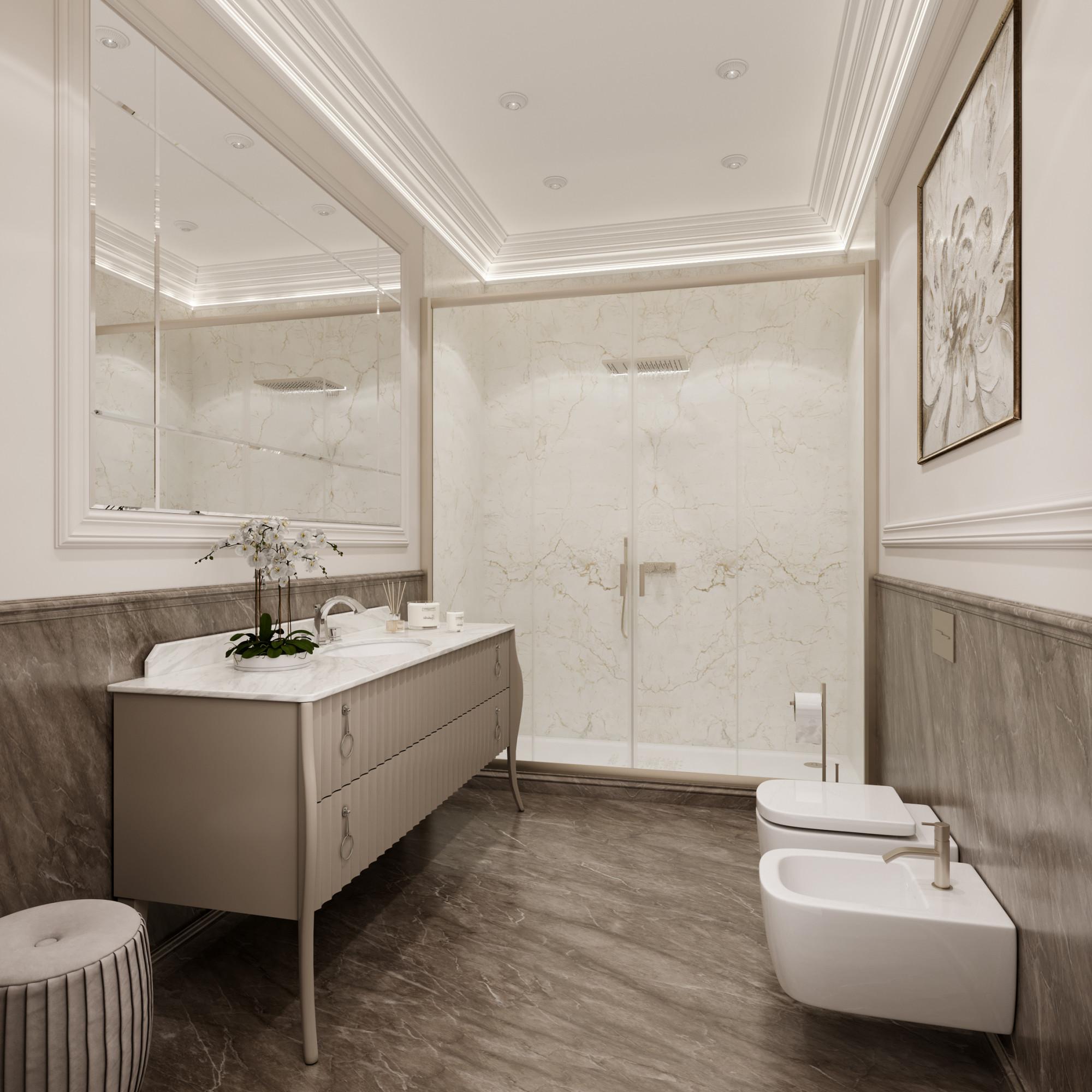 Bathroom in the gym made in the style of Contemporary classics
