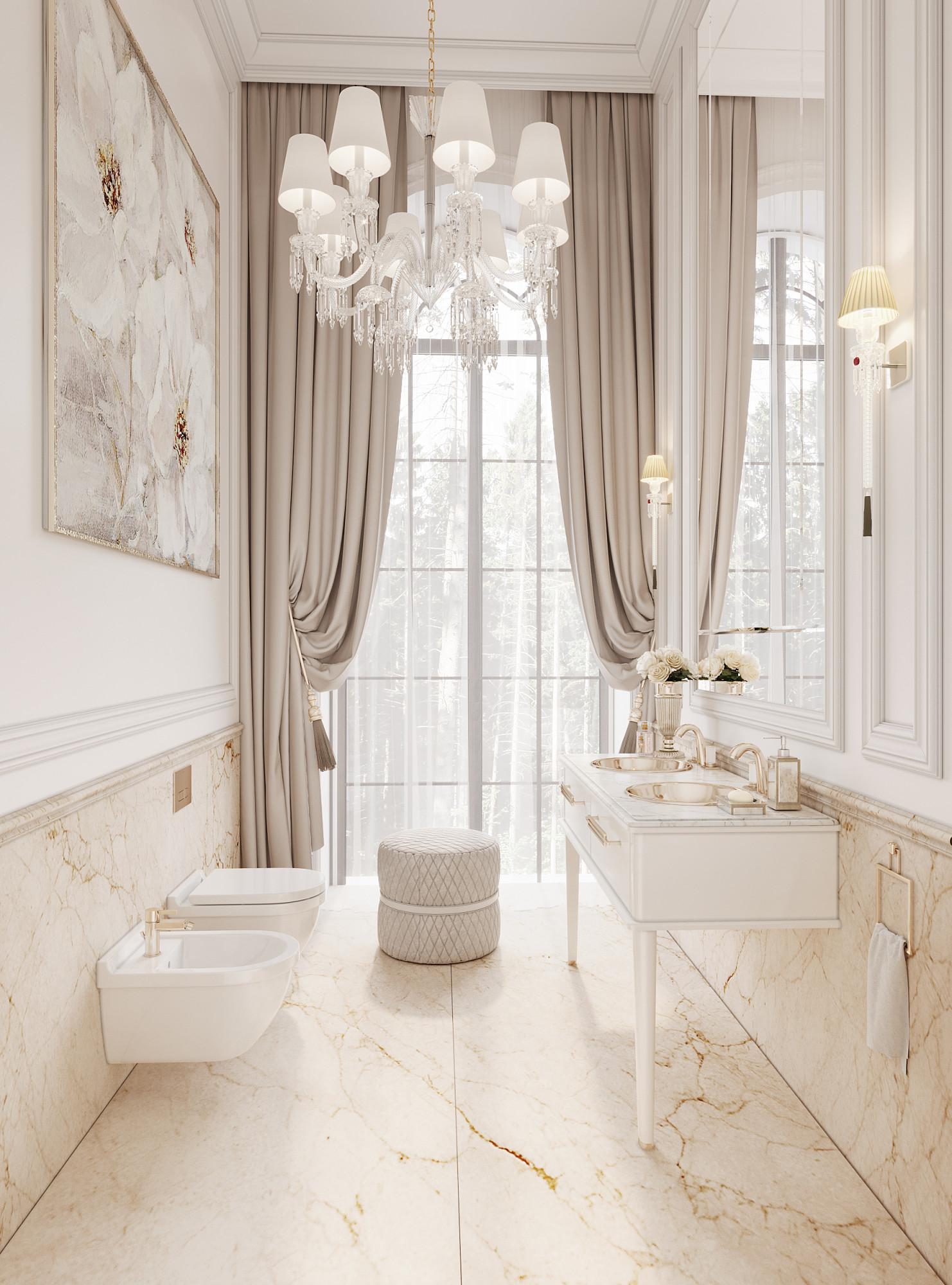 Guest bathroom №2 in the banquet hall made in the style of Contemporary classics Neoclassicism