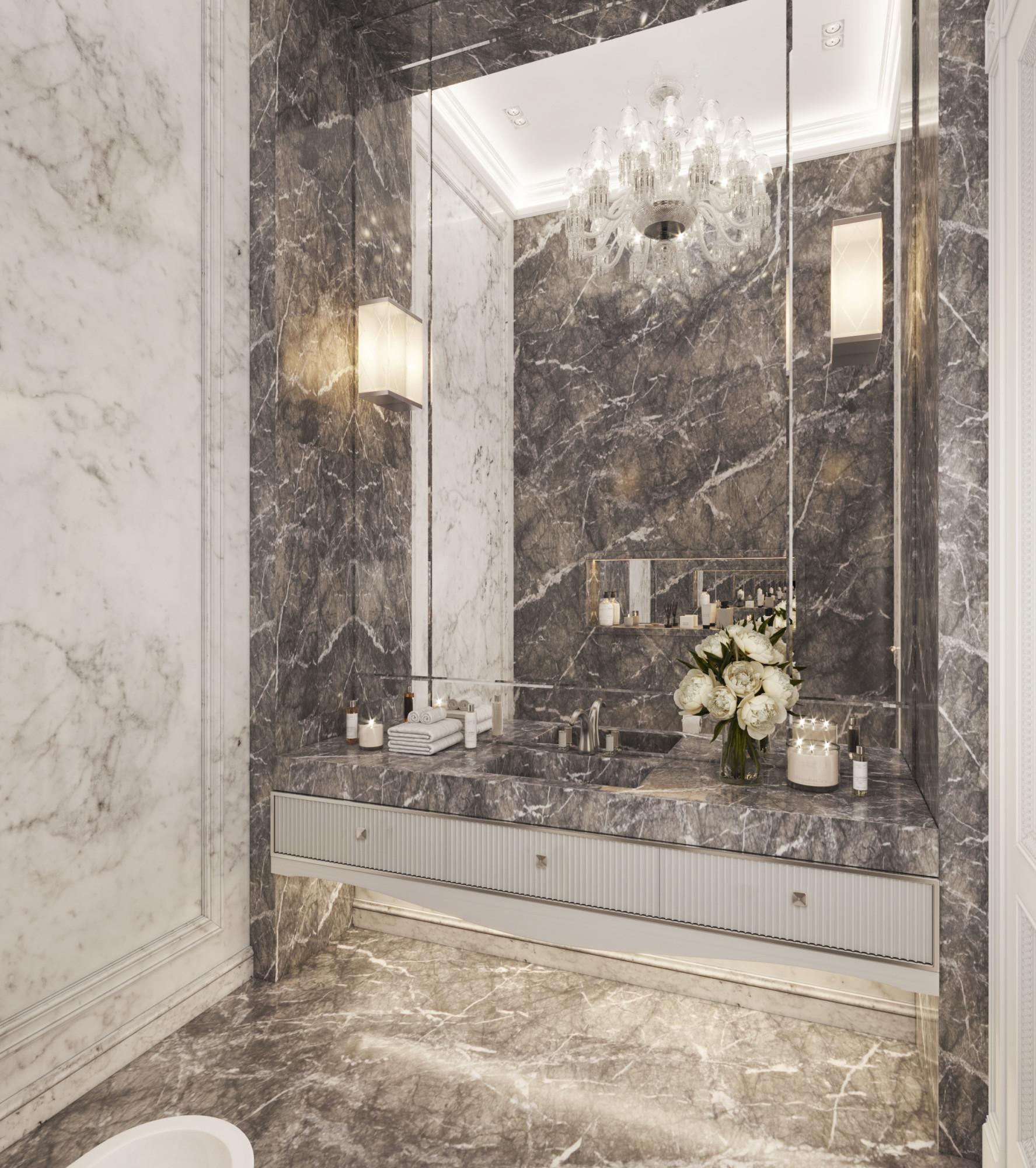 Bathroom in the swimming pool made in the style of Contemporary classics