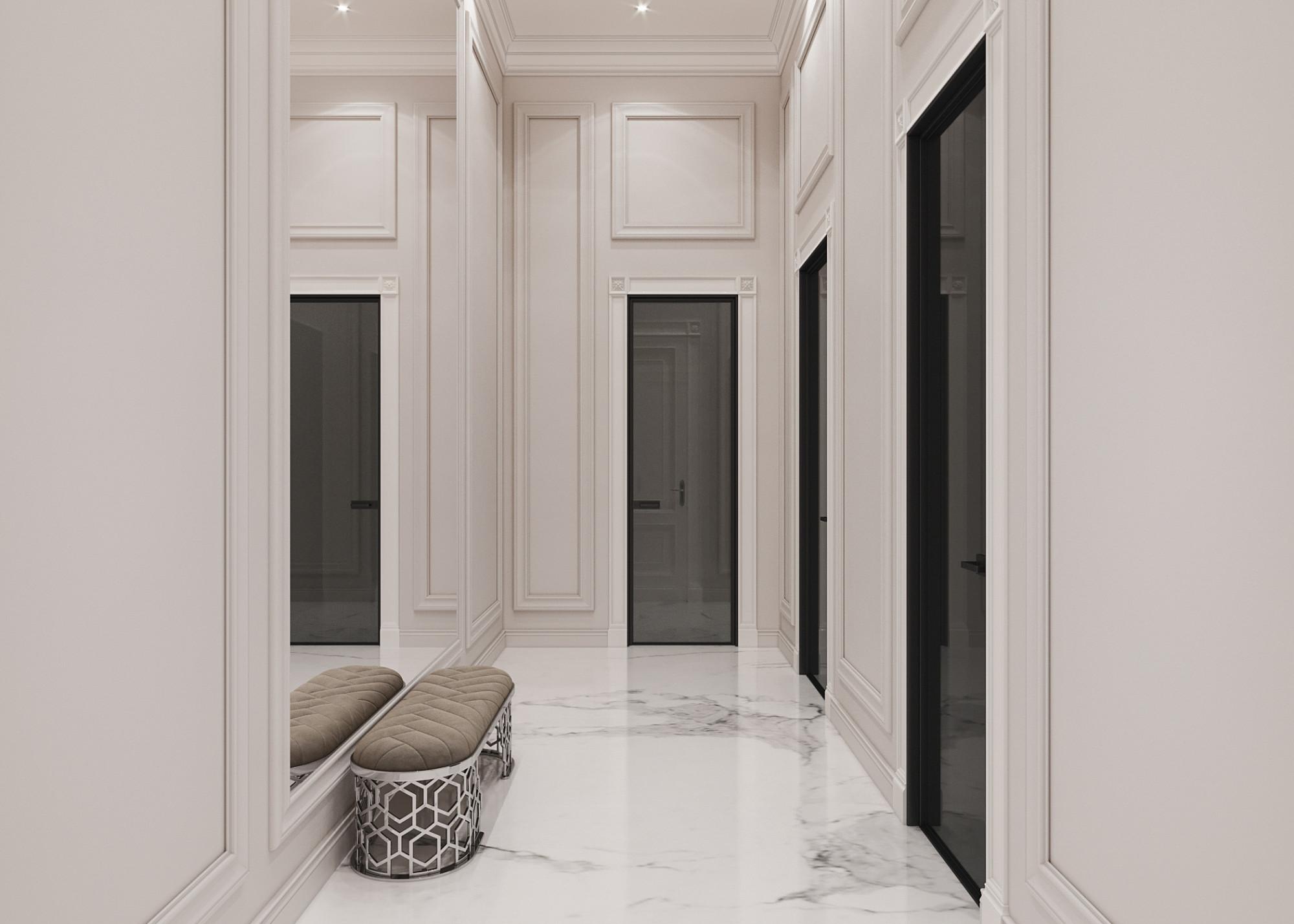Hall to the sauna made in the style of Contemporary classics