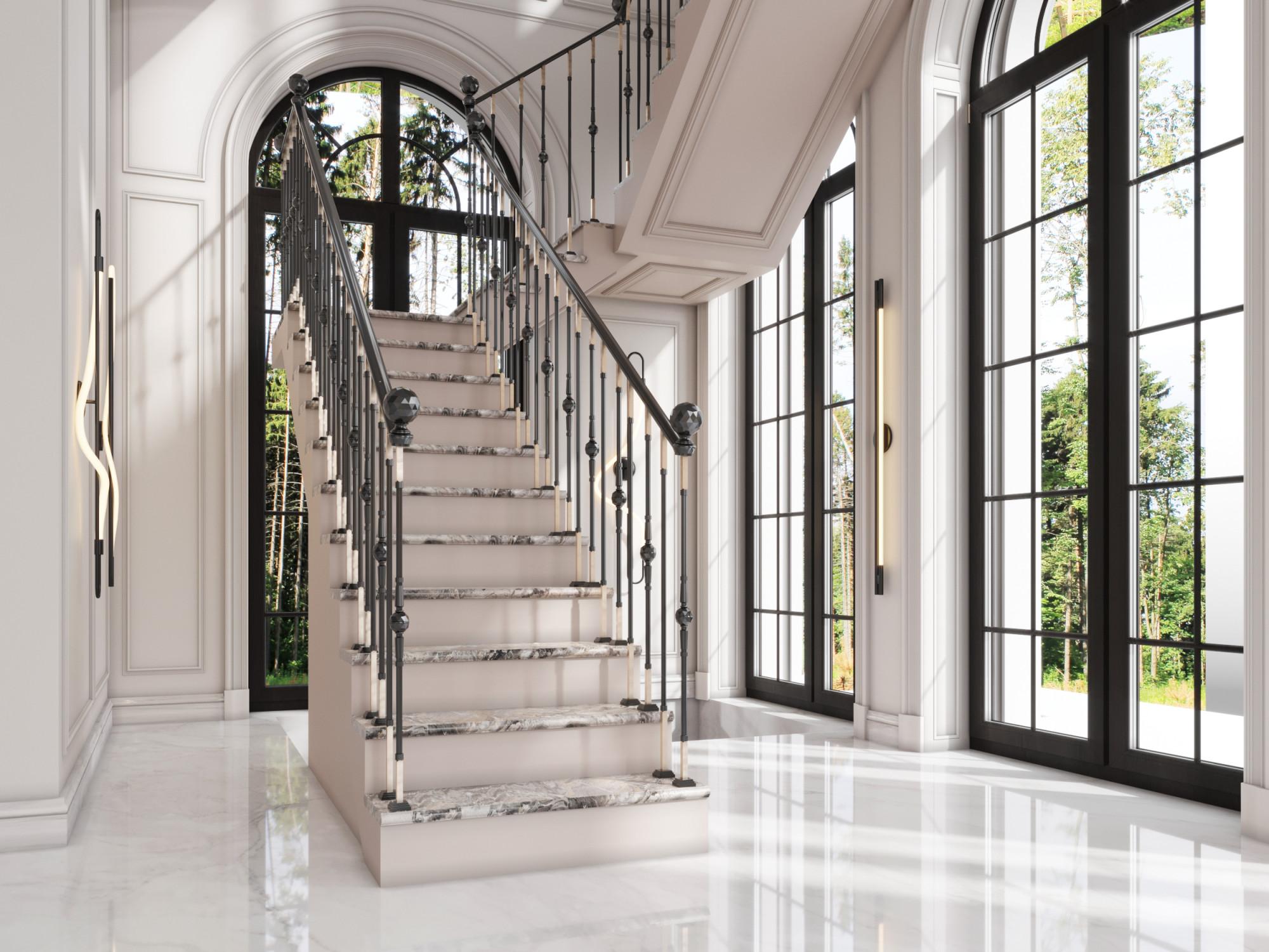 Staff staircase hall on the 1st floor made in the style of Contemporary classics