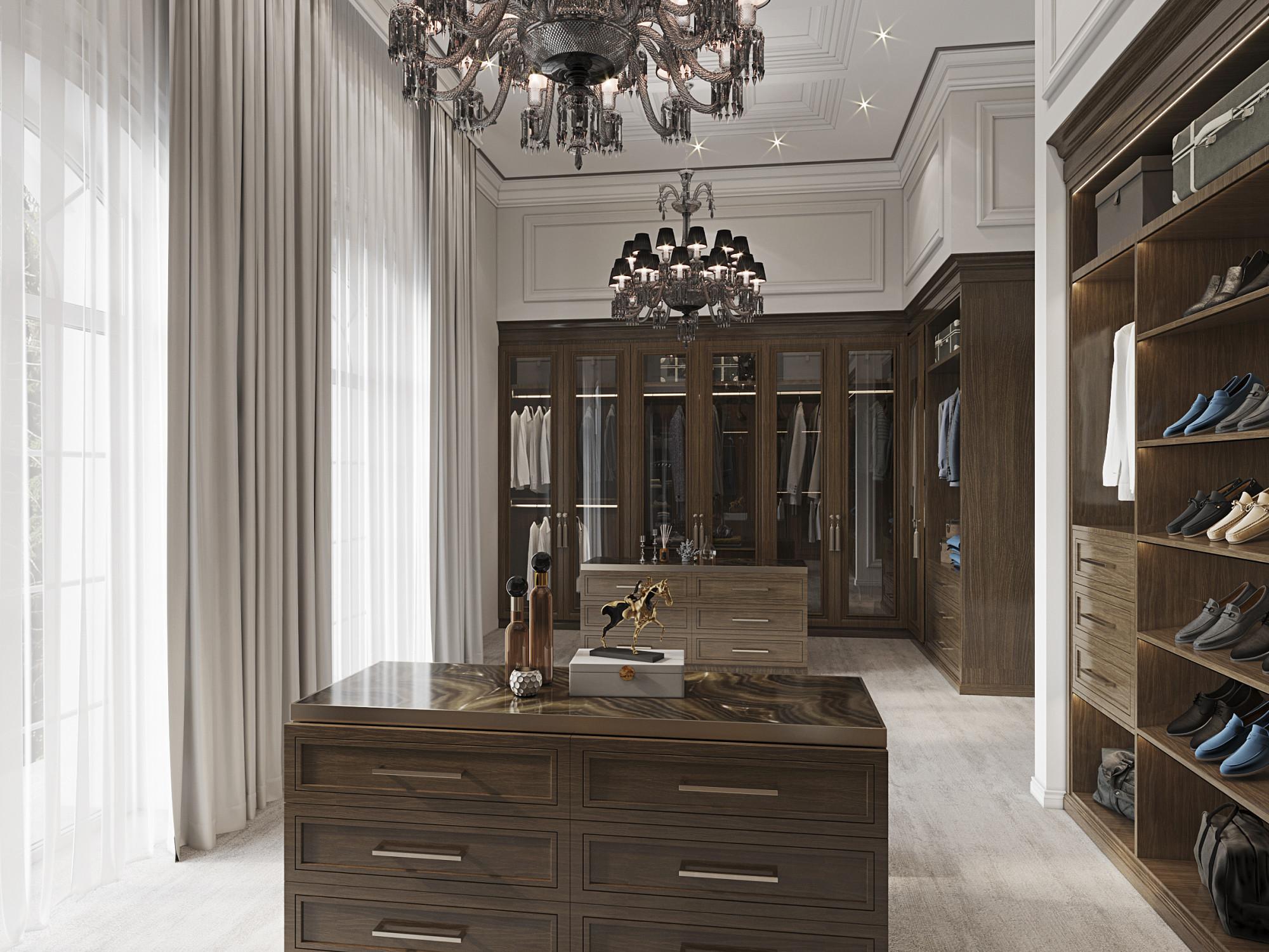 Men's dressing room in the master bedroom  made in the style of Contemporary classics