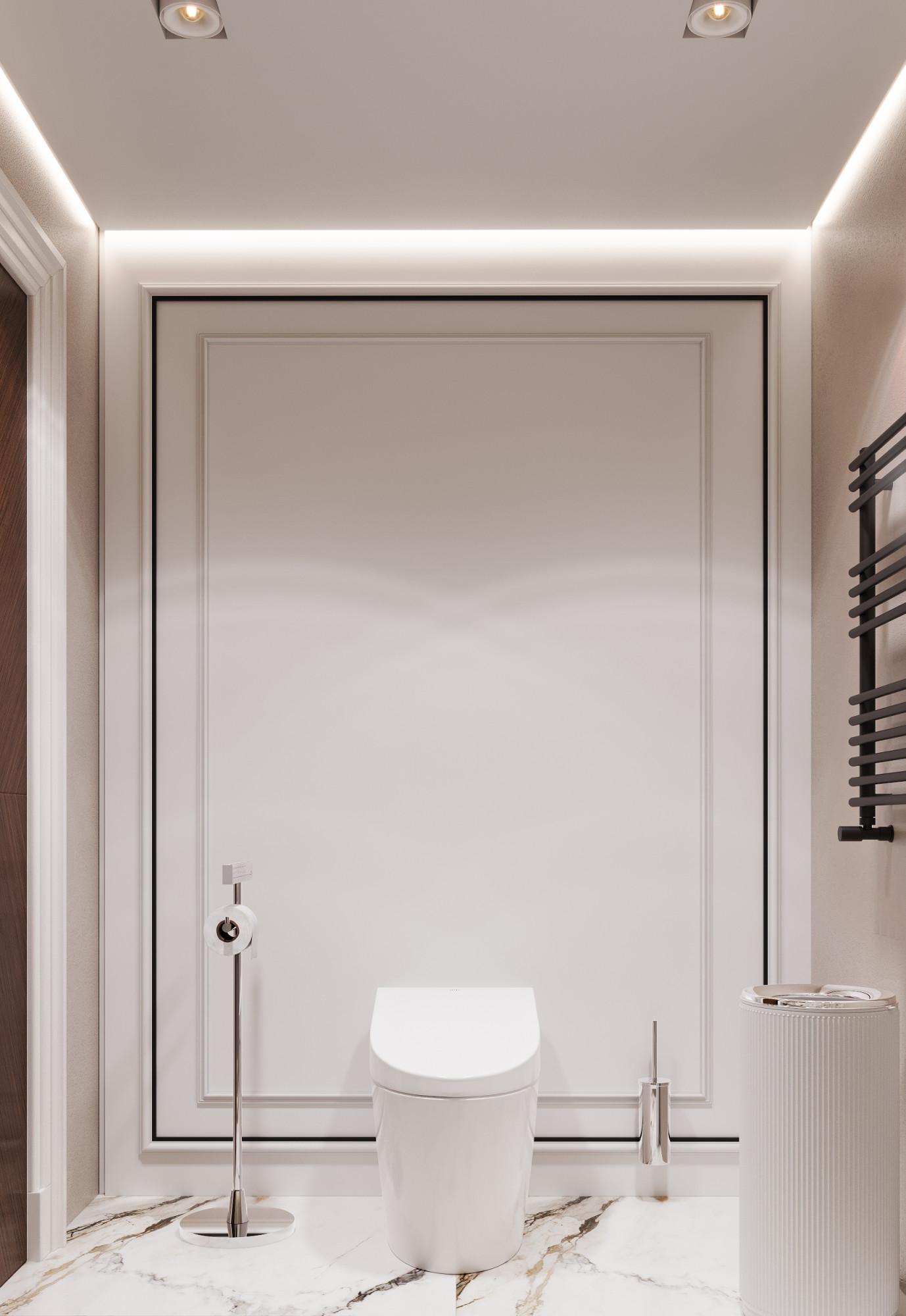 Bathroom in the basement made in the style of Contemporary classics