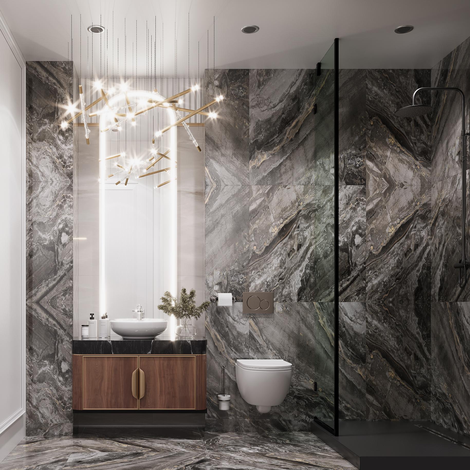Bathroom in the guest bedroom made in the style of Neoclassicism