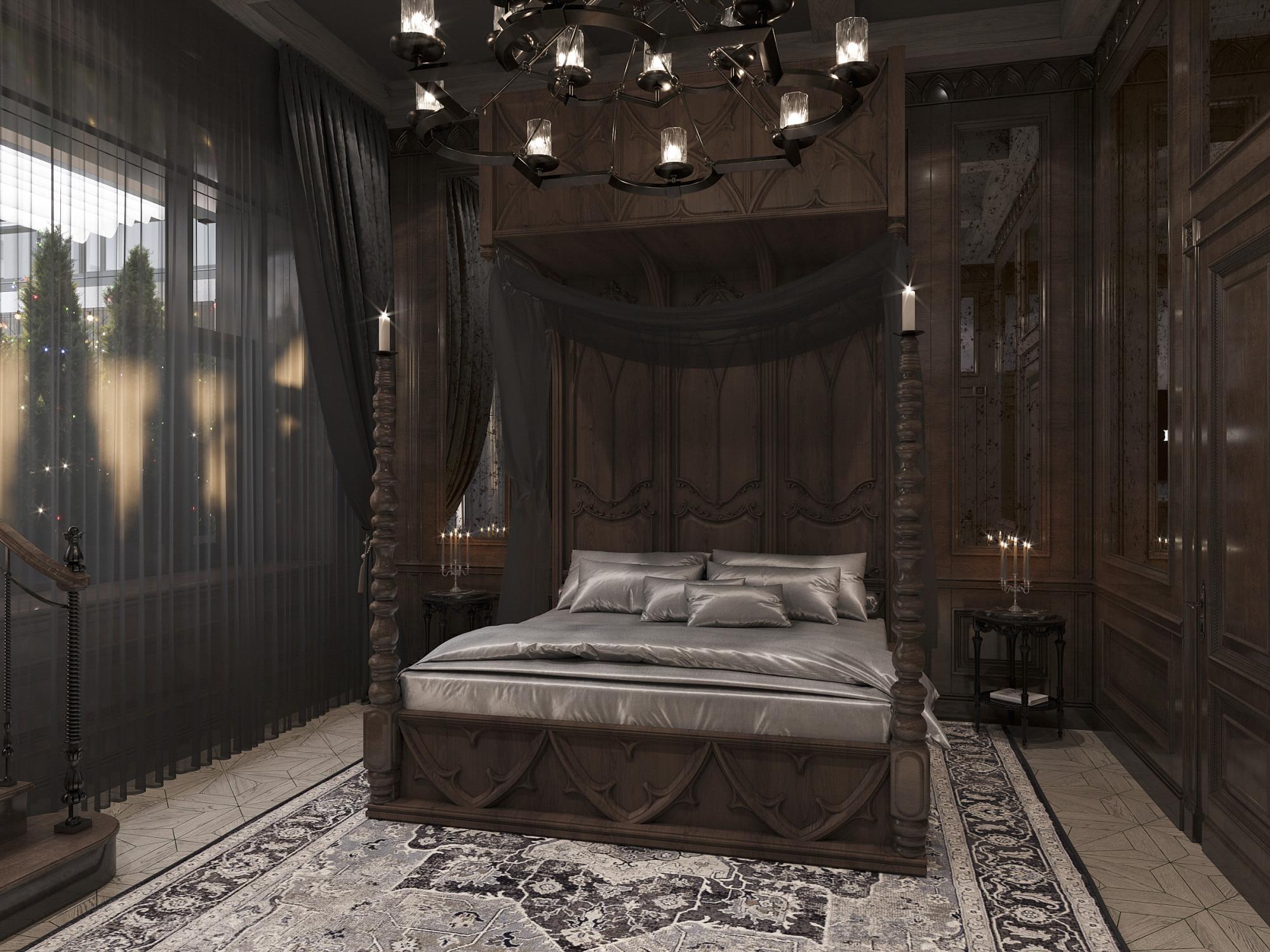 Master bedroom made in the style of Neo-Gothics Neoclassicism