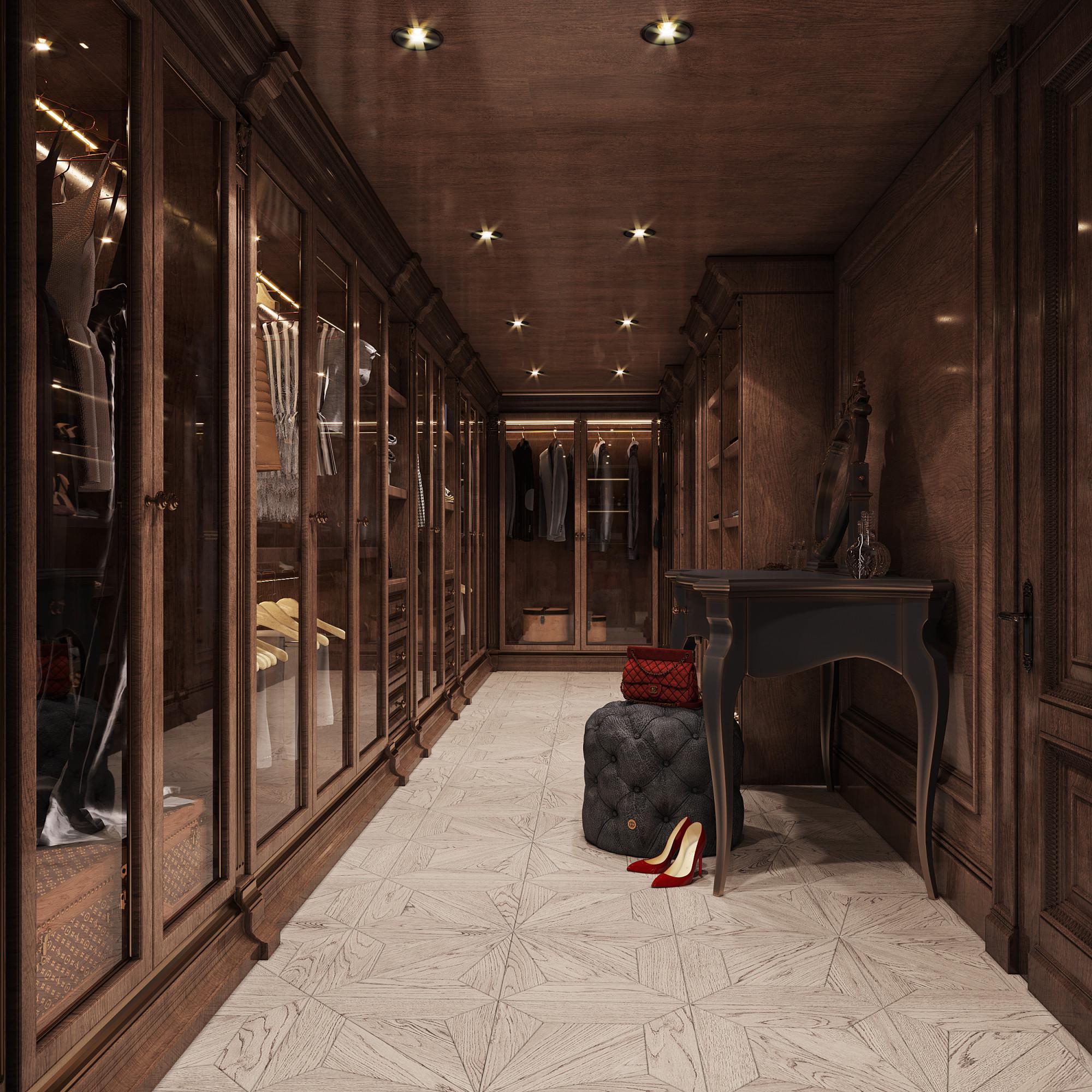 Dressing room in the master bedroom made in the style of Neoclassicism