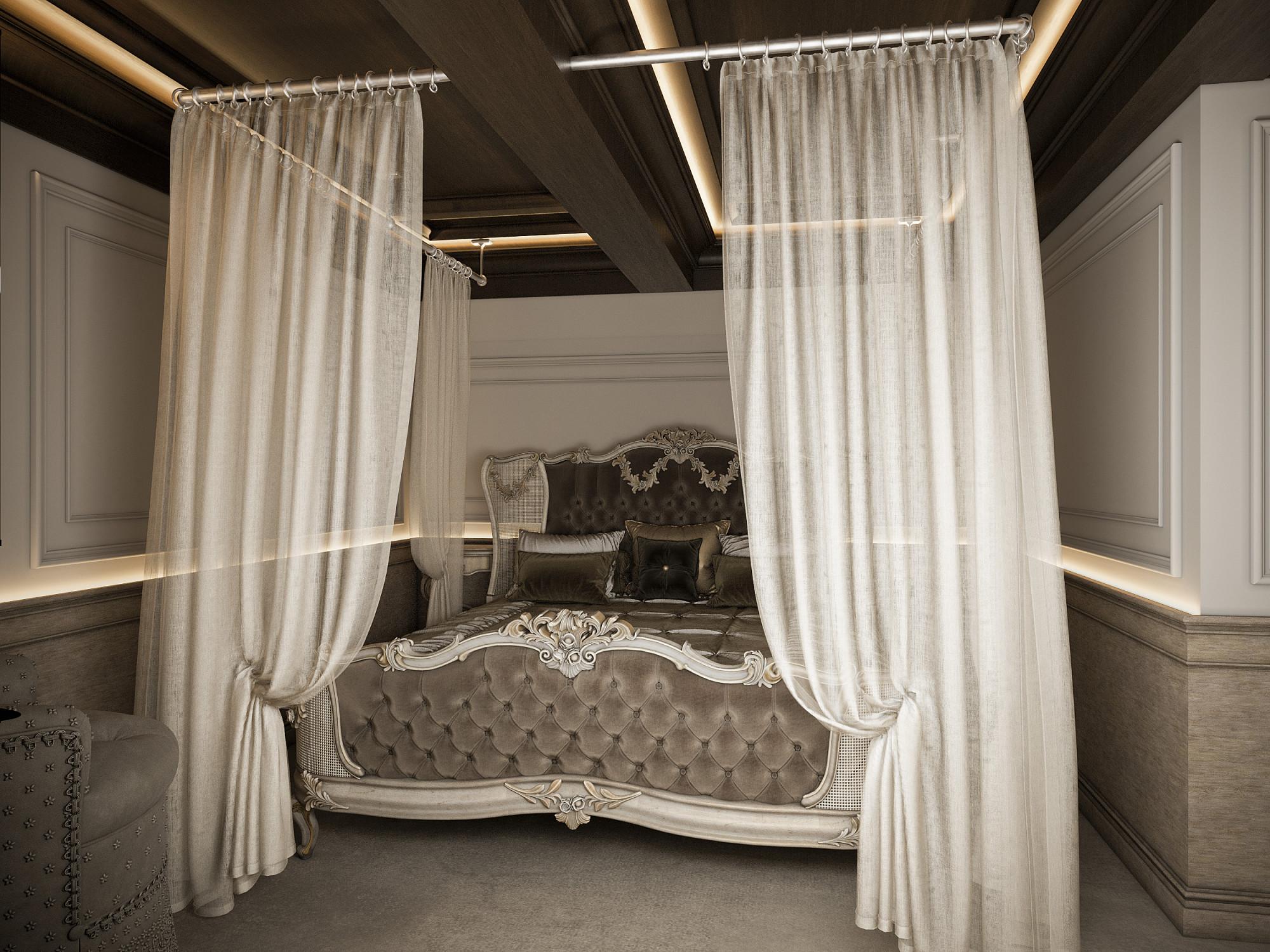Guest bedroom made in the style of Neoclassicism