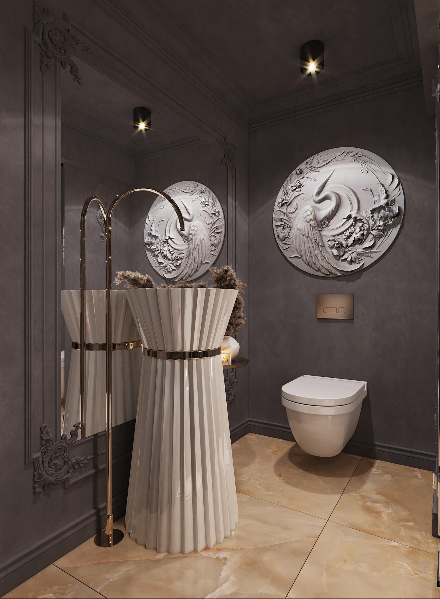 Bathroom in the guest bedroom made in the style of Neoclassicism Contemporary