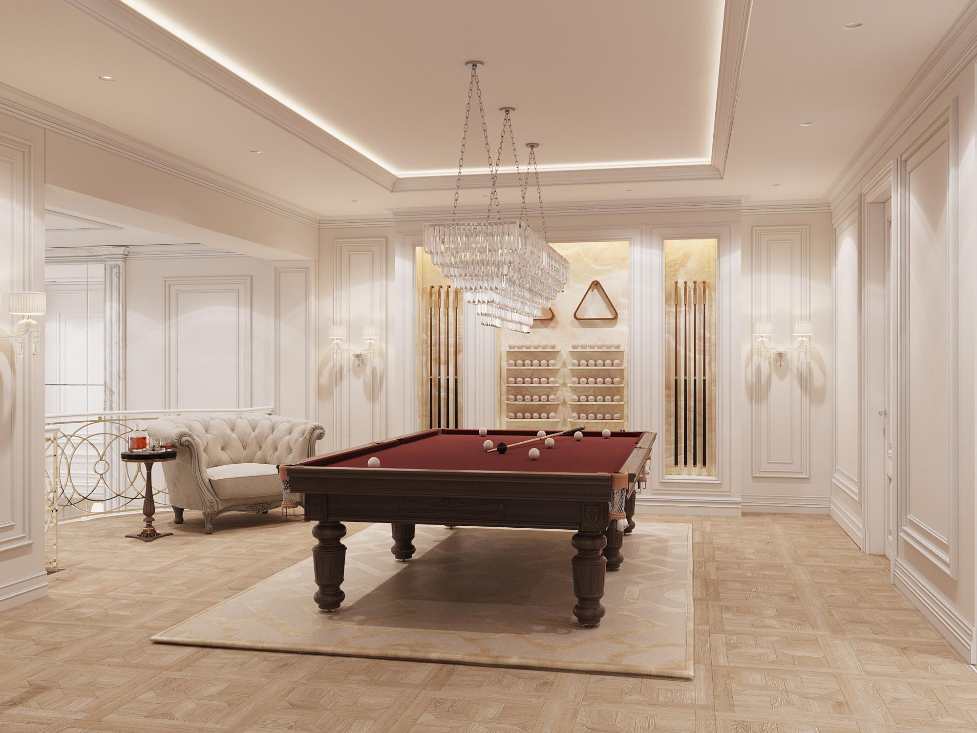 Billiard room and gym made in the style of Neoclassicism