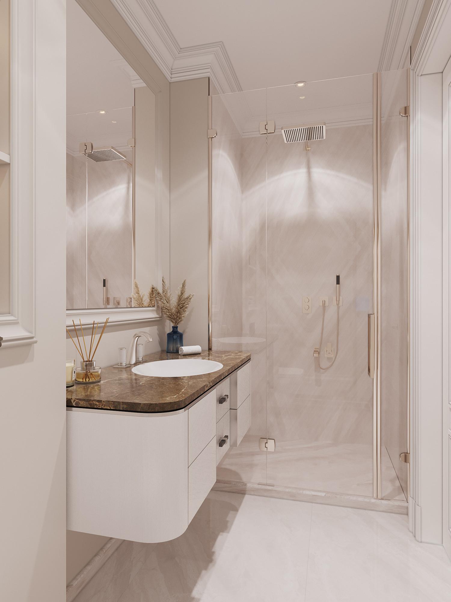 Bathroom in the basement made in the style of Neoclassicism