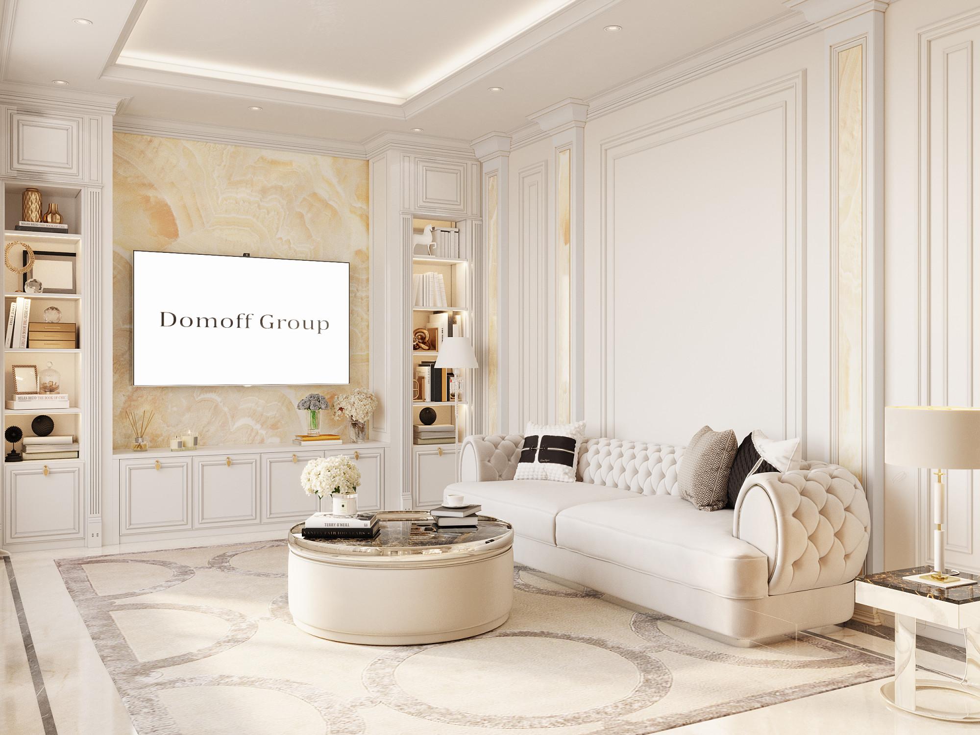 Living and dining room made in the style of Neoclassicism
