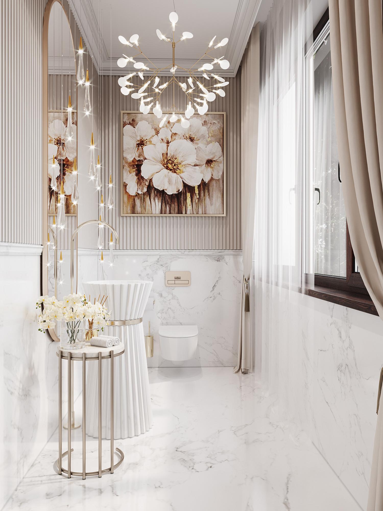 Guest bathroom at the 1st floor made in the style of Neoclassicism