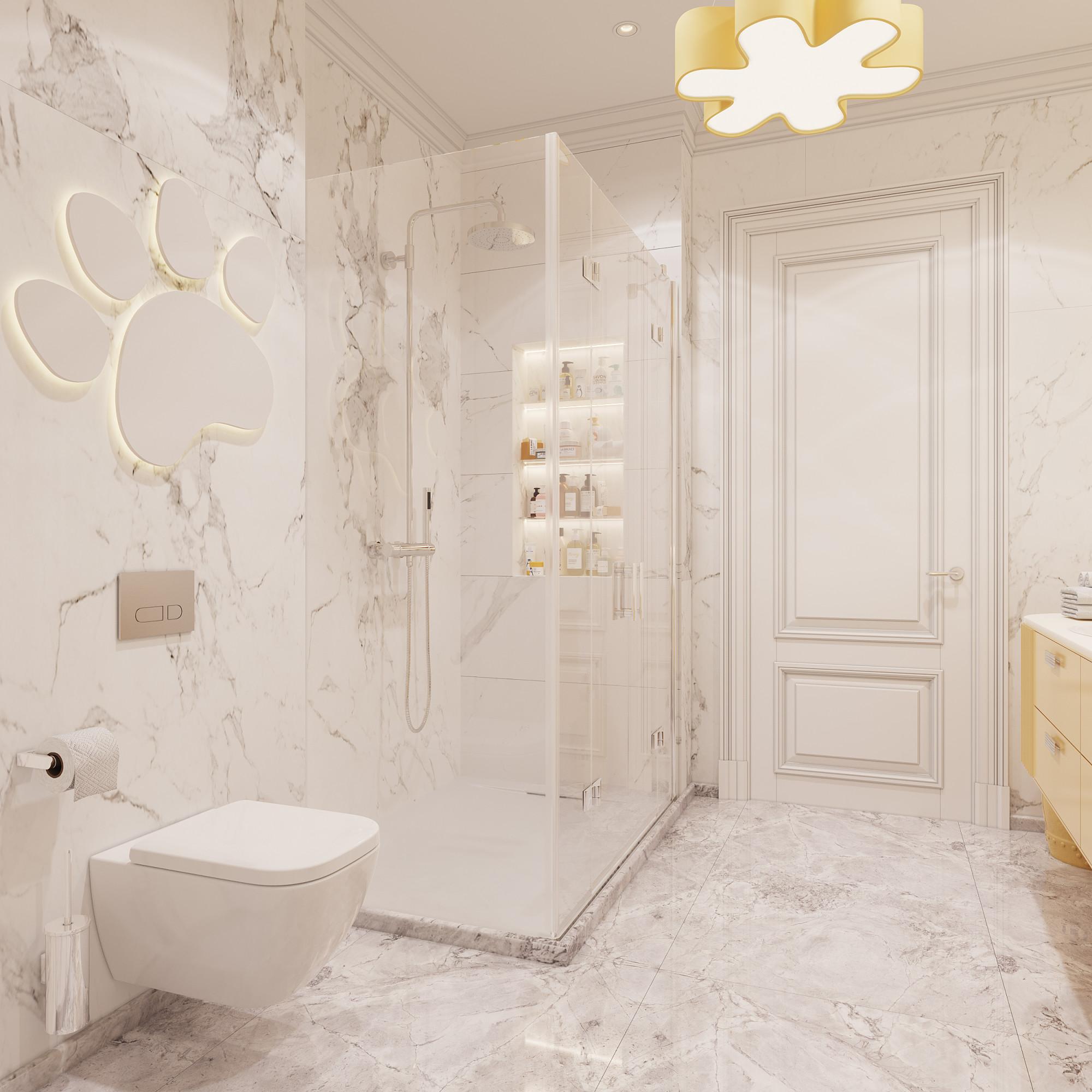 Bathroom in the nursery room made in the style of Contemporary classics