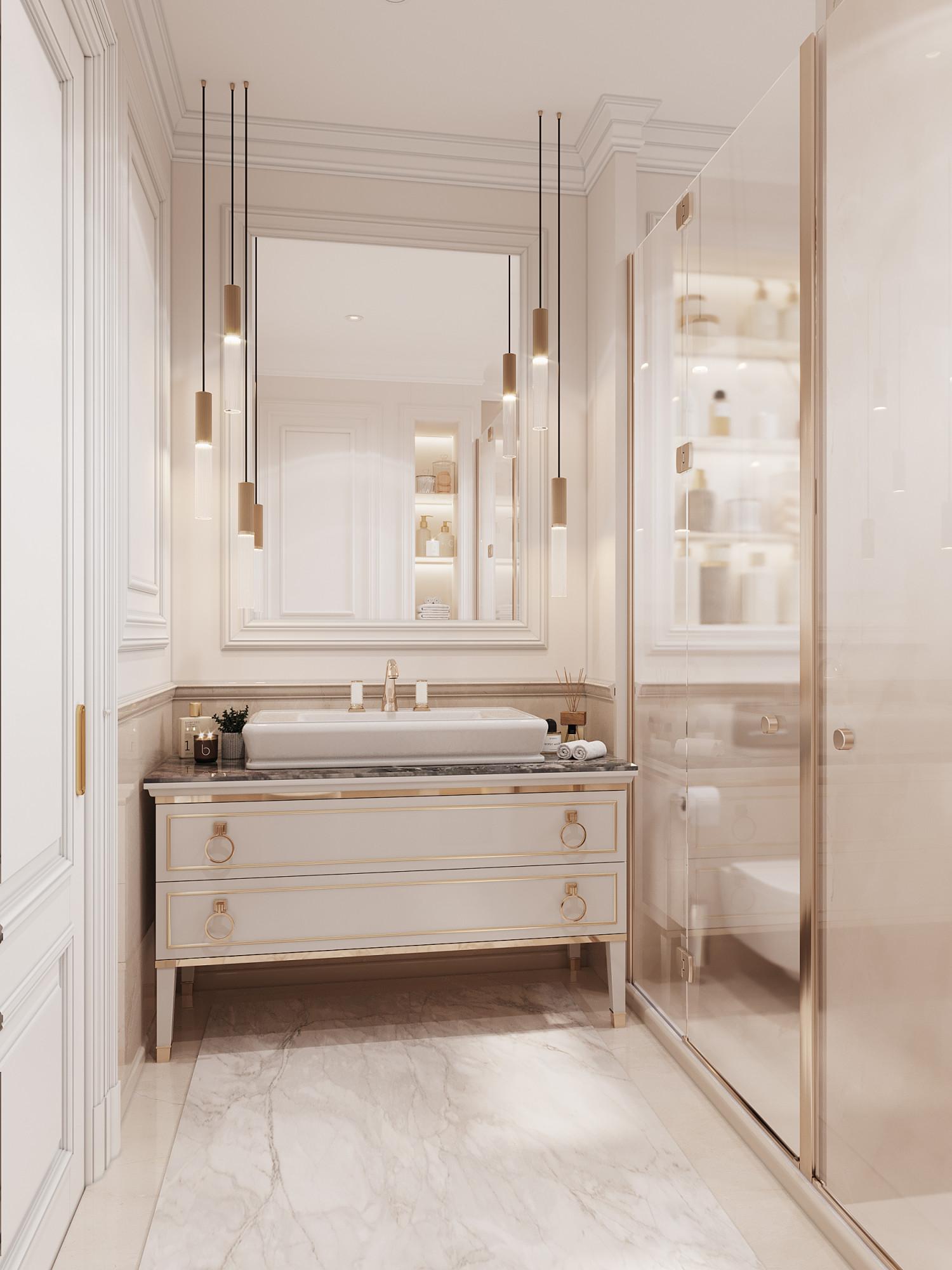 Guest bathroom at the 2nd floor made in the style of Neoclassicism