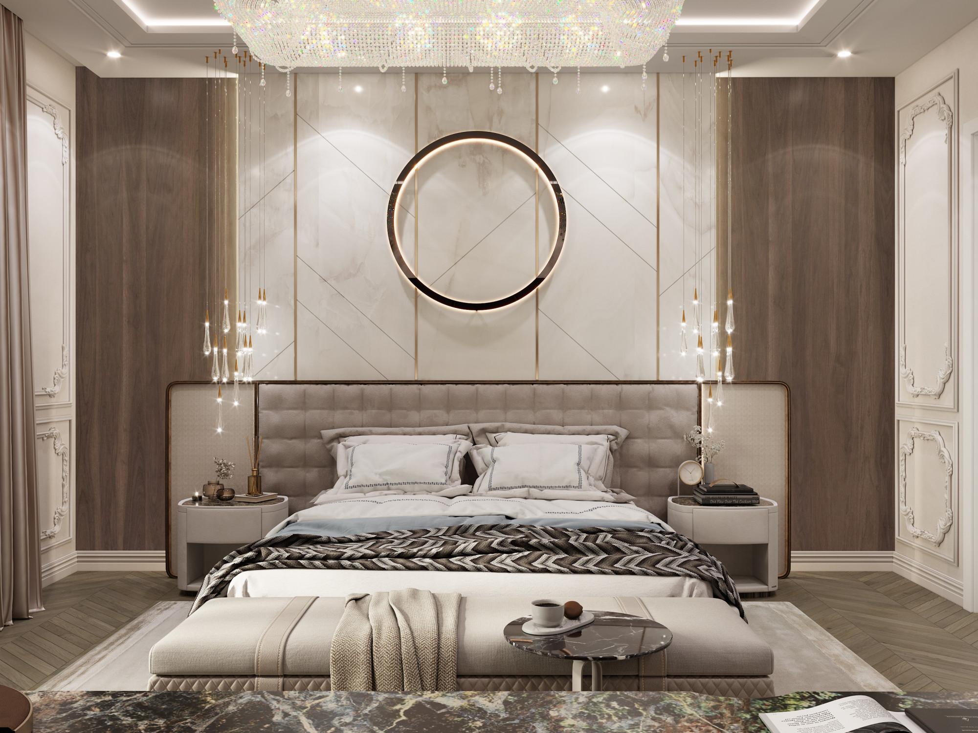 Master bedroom made in the style of Neoclassicism