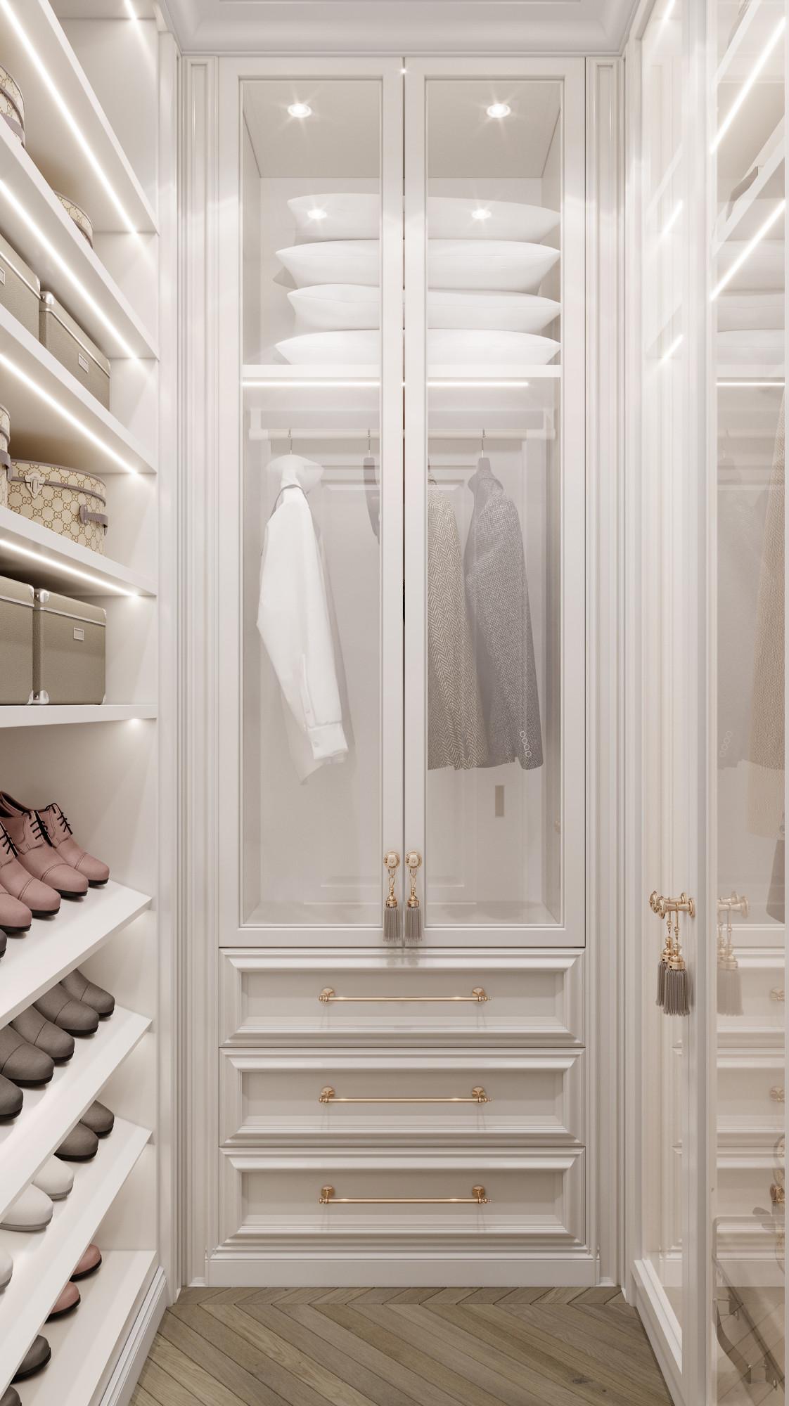 Dressing room in the master bedroom made in the style of Contemporary classics