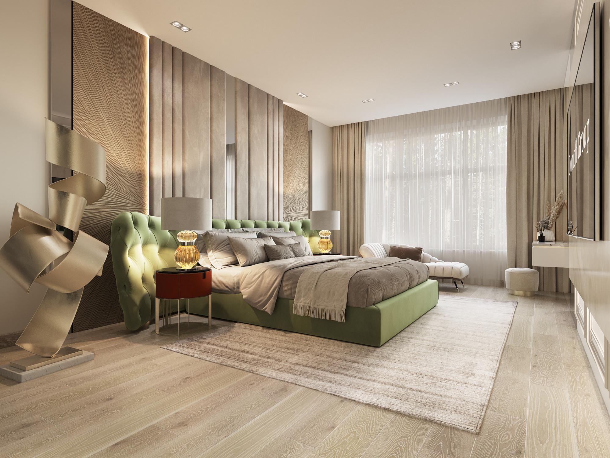 Master bedroom made in the style of Neoclassicism