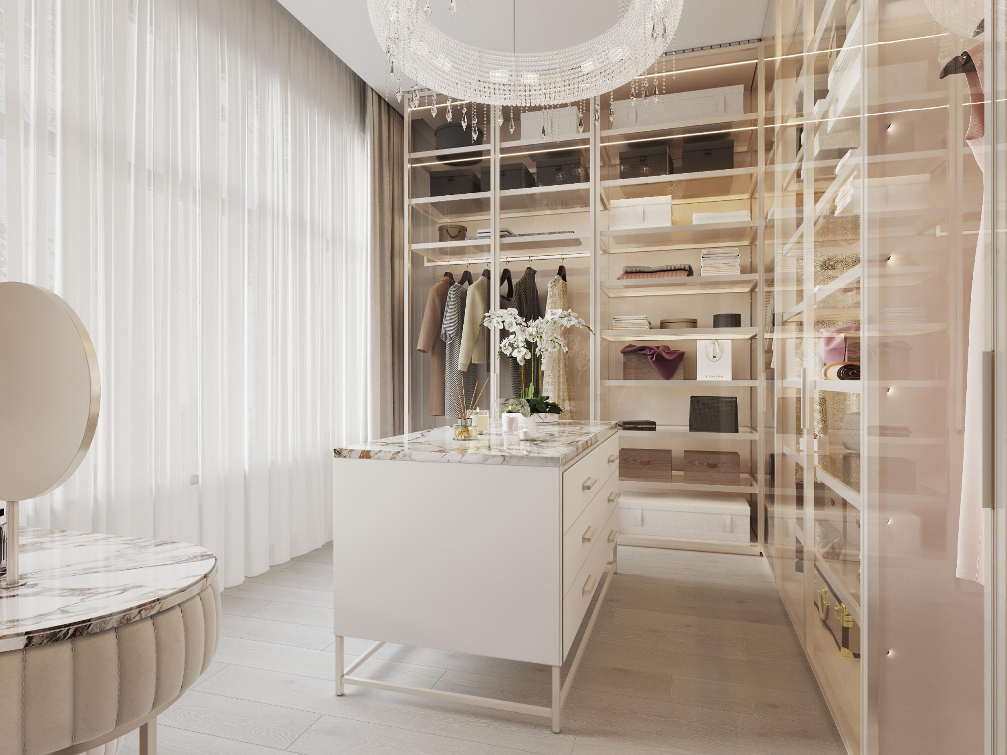 Dressing room in the master bedroom made in the style of Contemporary classics