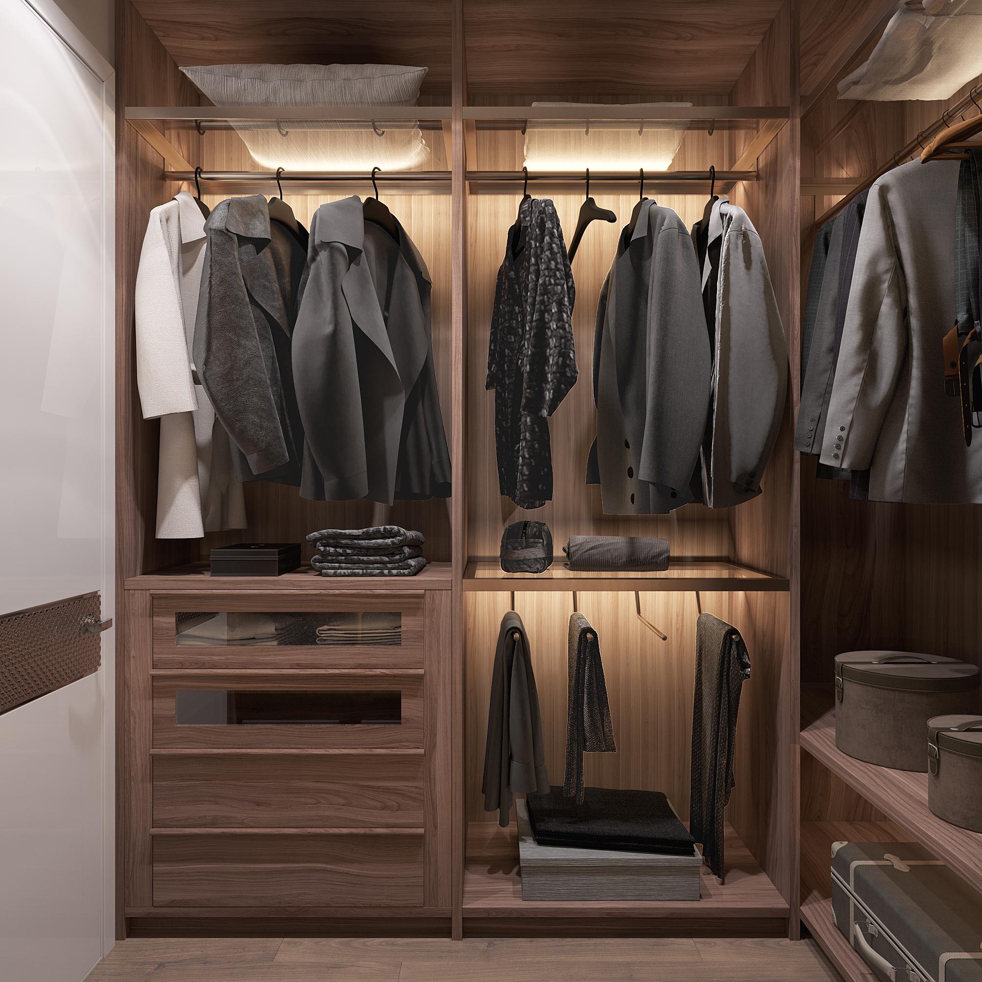 Dressing room in the master bedroom made in the style of Contemporary Minimalism
