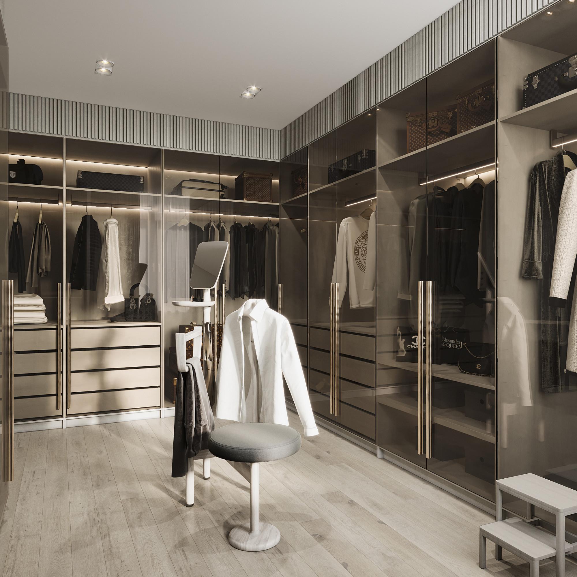 Dressing room in the master bedroom made in the style of Contemporary classics