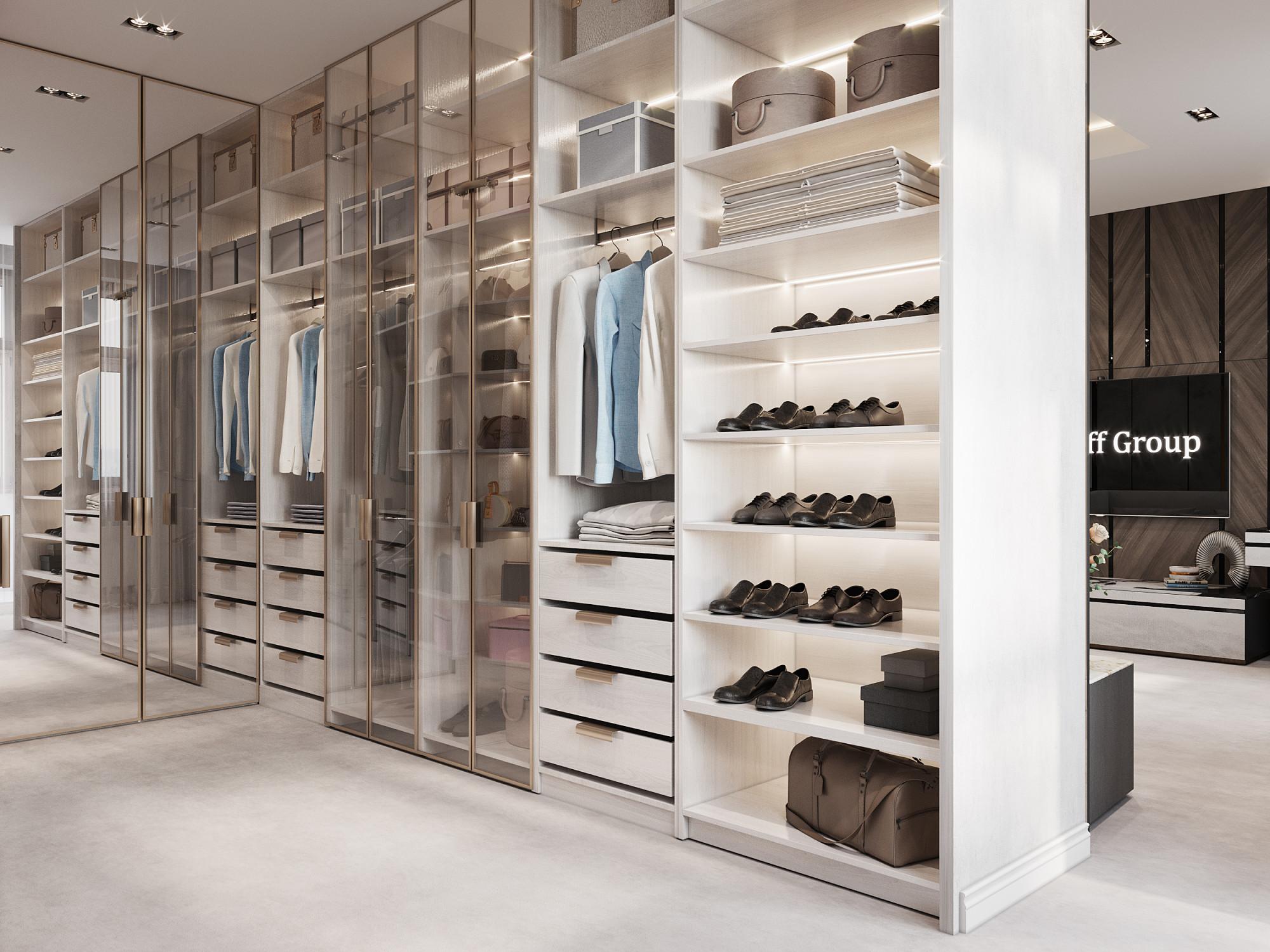 Dressing room in the master bedroom made in the style of Contemporary Minimalism