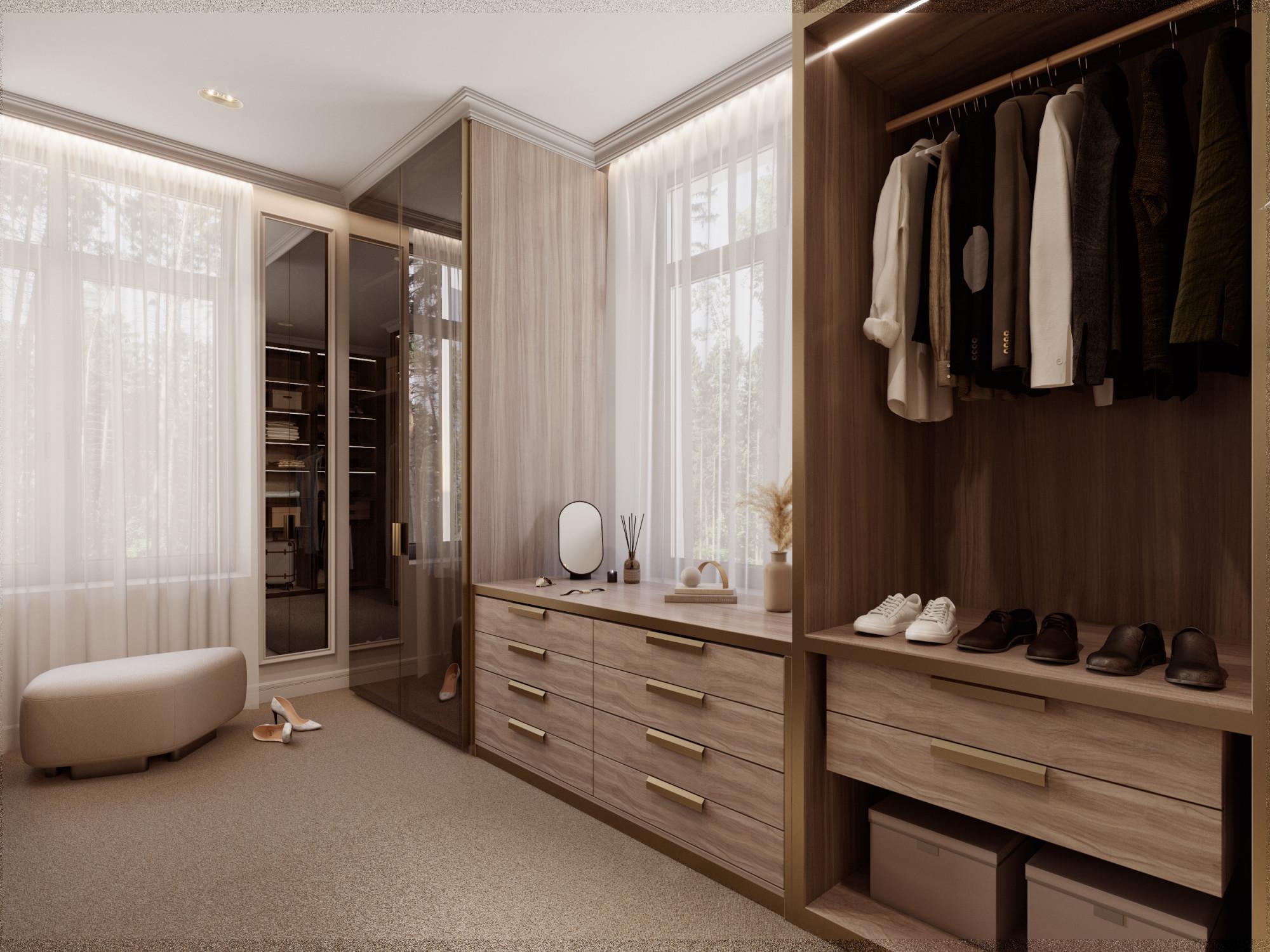Dressing room in the master bedroom made in the style of Neoclassicism Contemporary