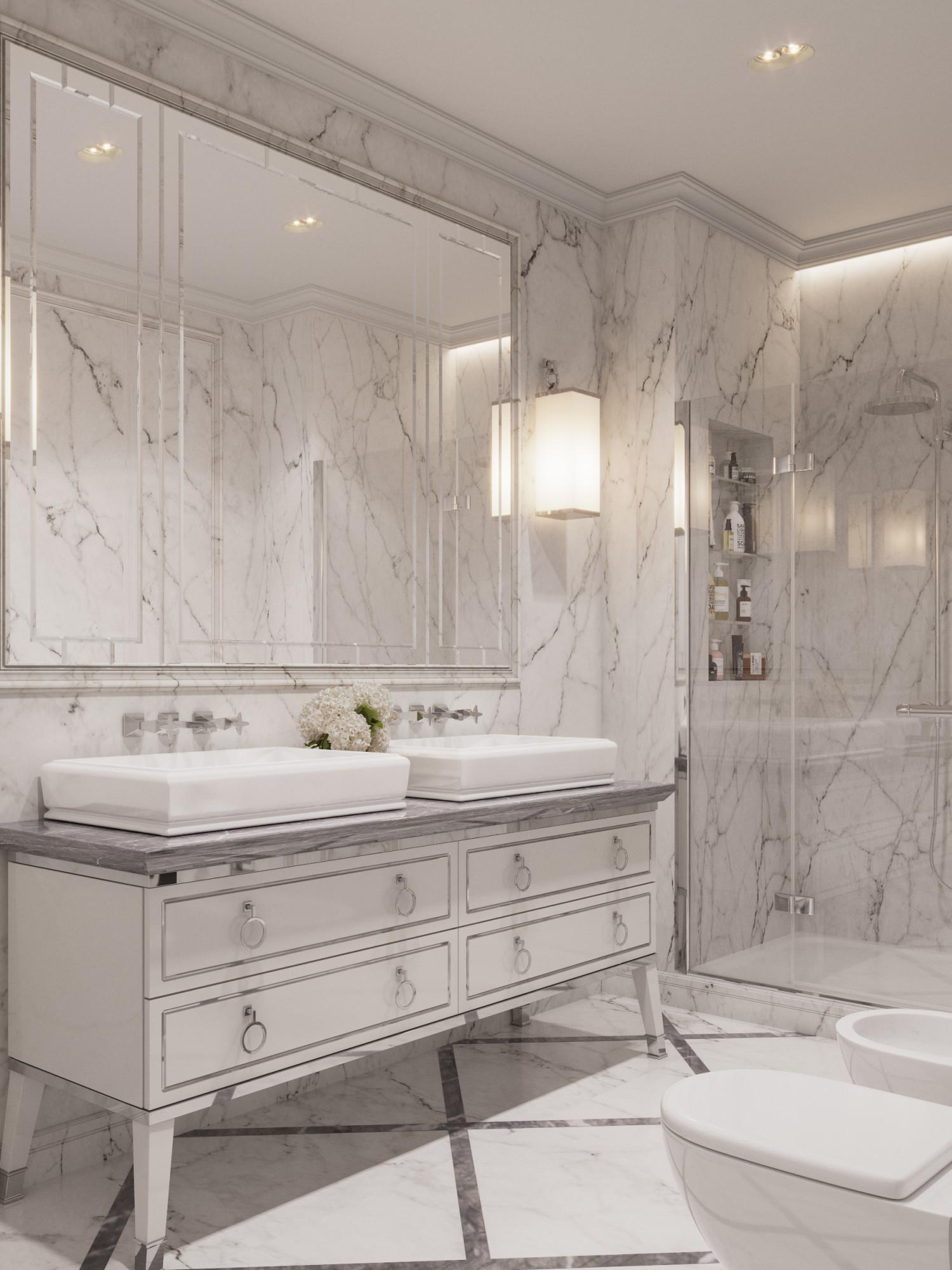 Bathroom in the master bedroom made in the style of Neoclassicism