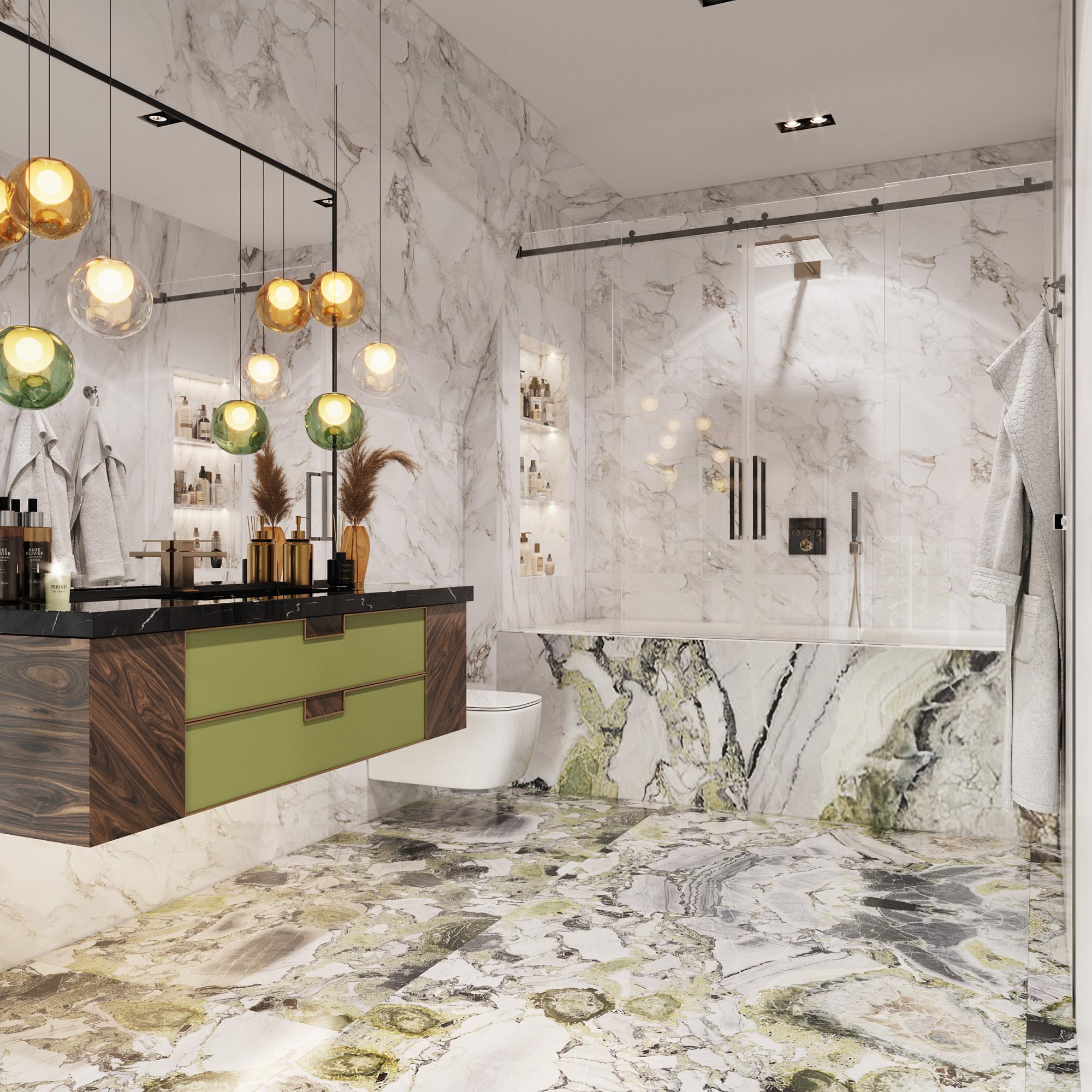 Bathroom in nursery room made in the style of Contemporary Art deco